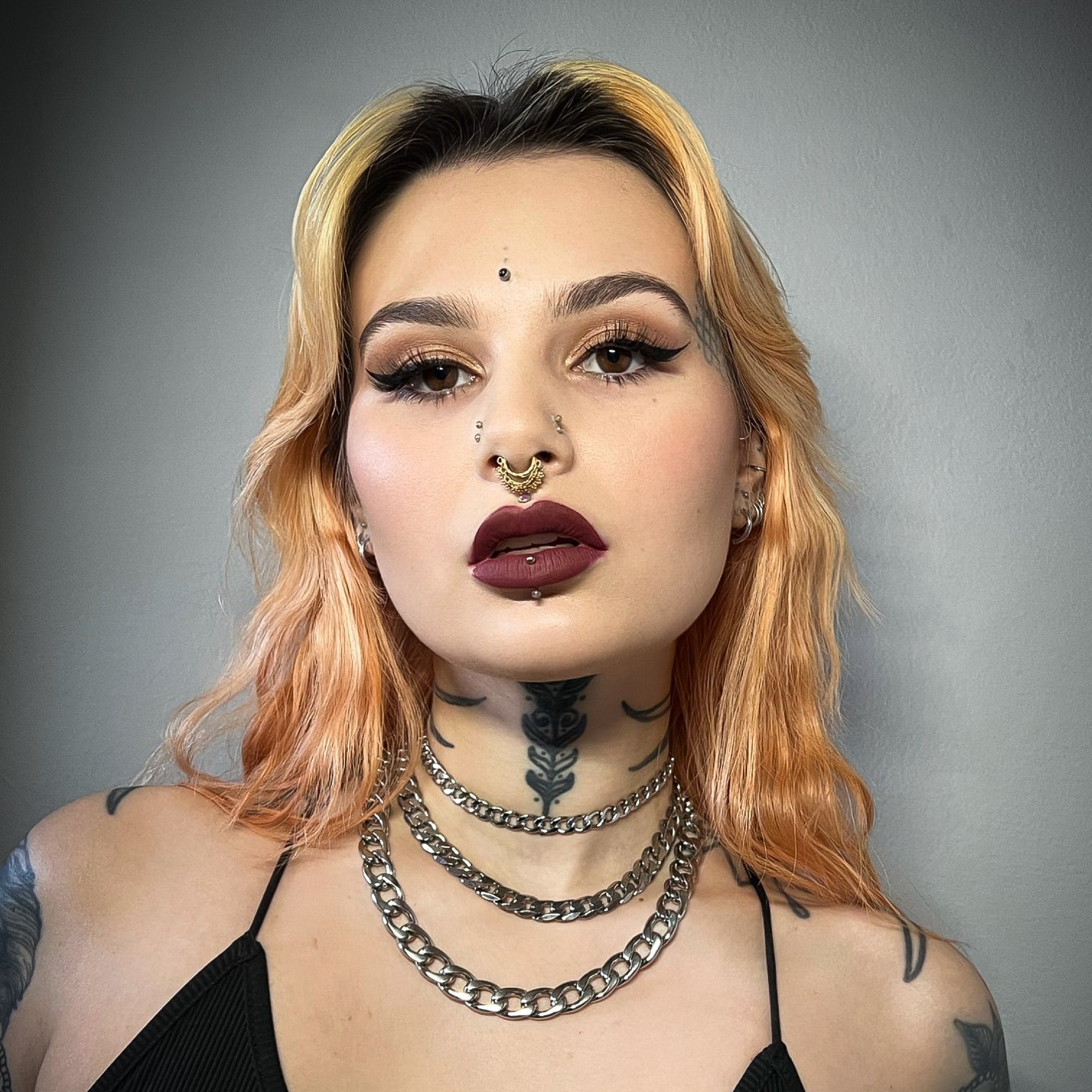 Model Wears Silver Stainless Steel Chokers