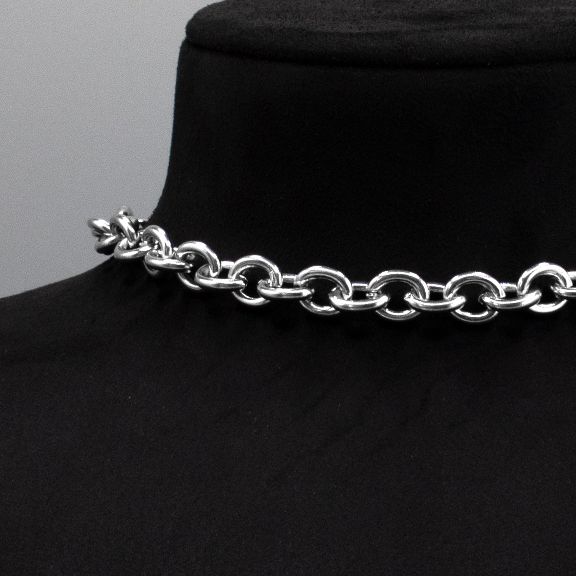 Plain Chunky Cable Chain Choker Necklace - (Silver) 10mm