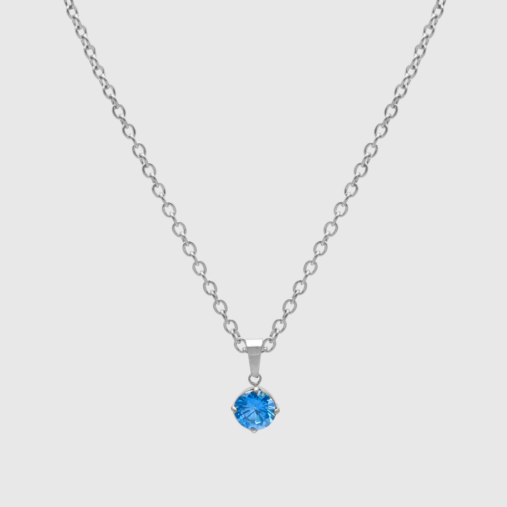 December Blue Topaz birthstone necklace in silver
