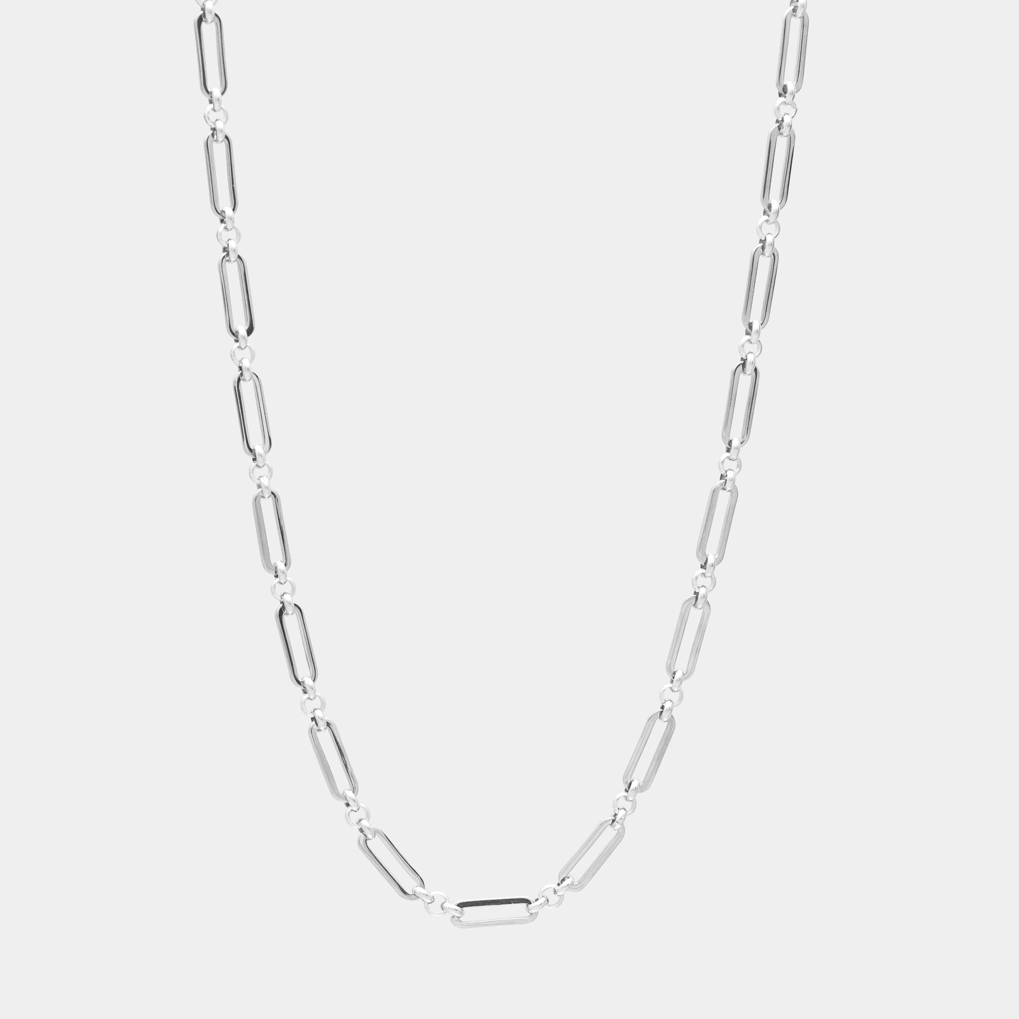 Non tarnish fancy paperclip chain necklace in silver