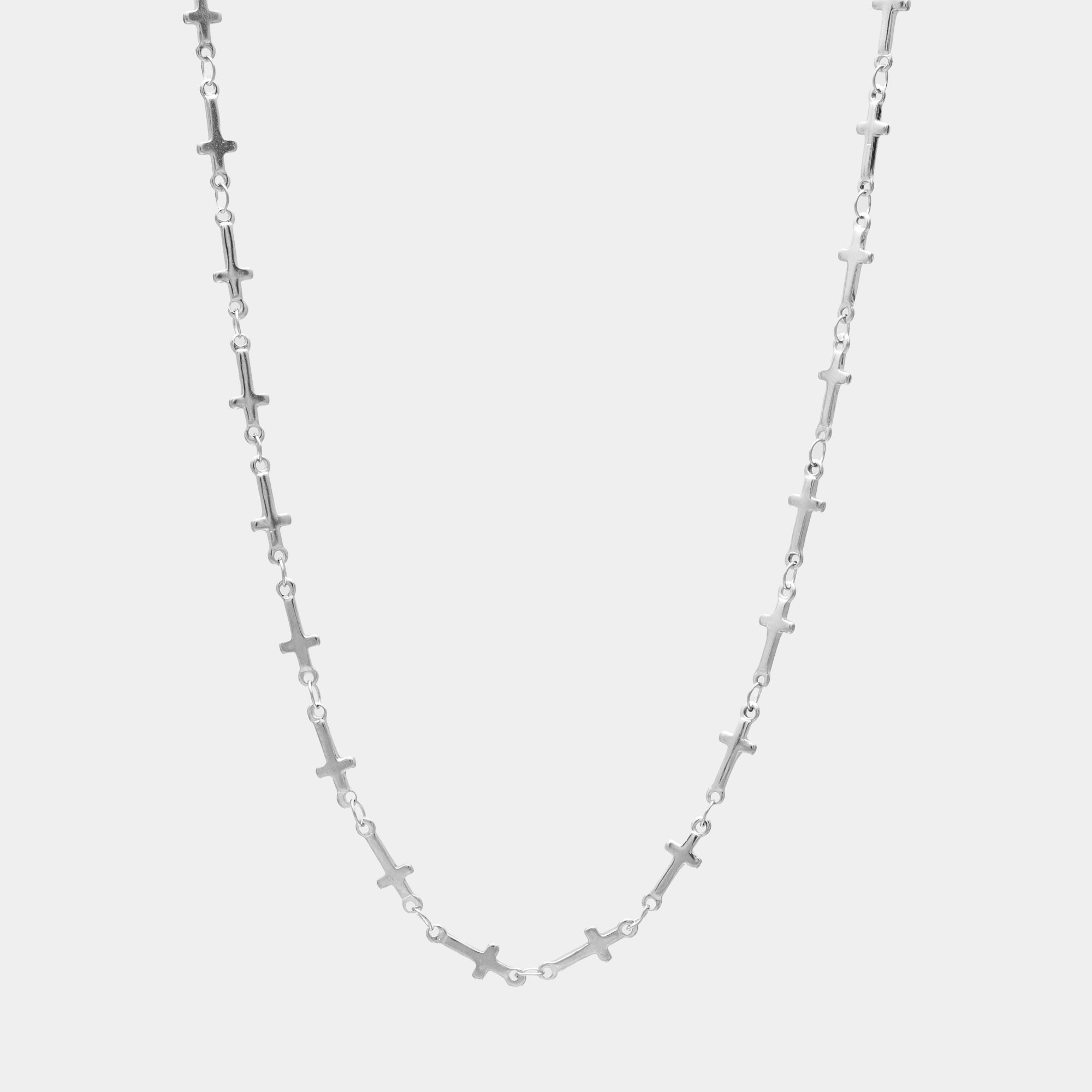 Non tarnish small gothic cross link chain necklace in silver