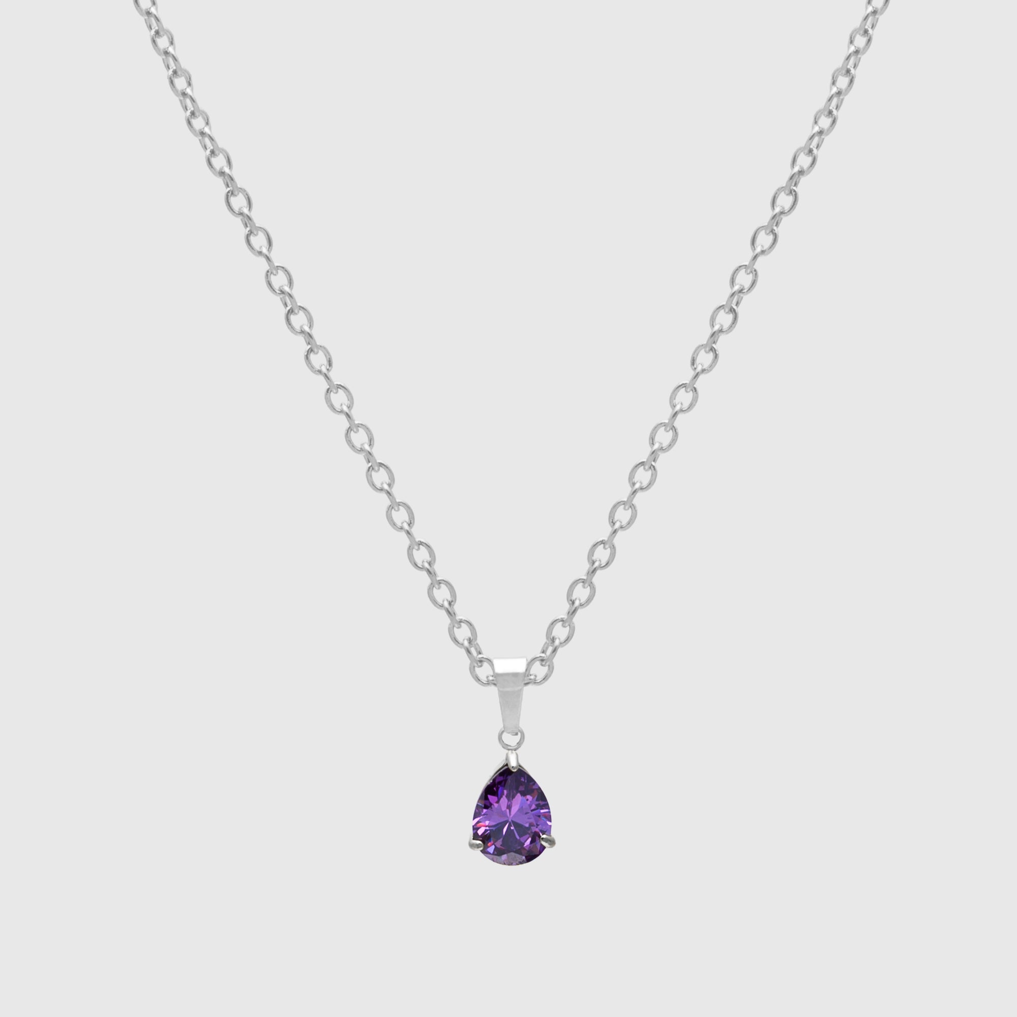 Pear cut Amethyst birthstone necklace in silver, February birthstone necklace