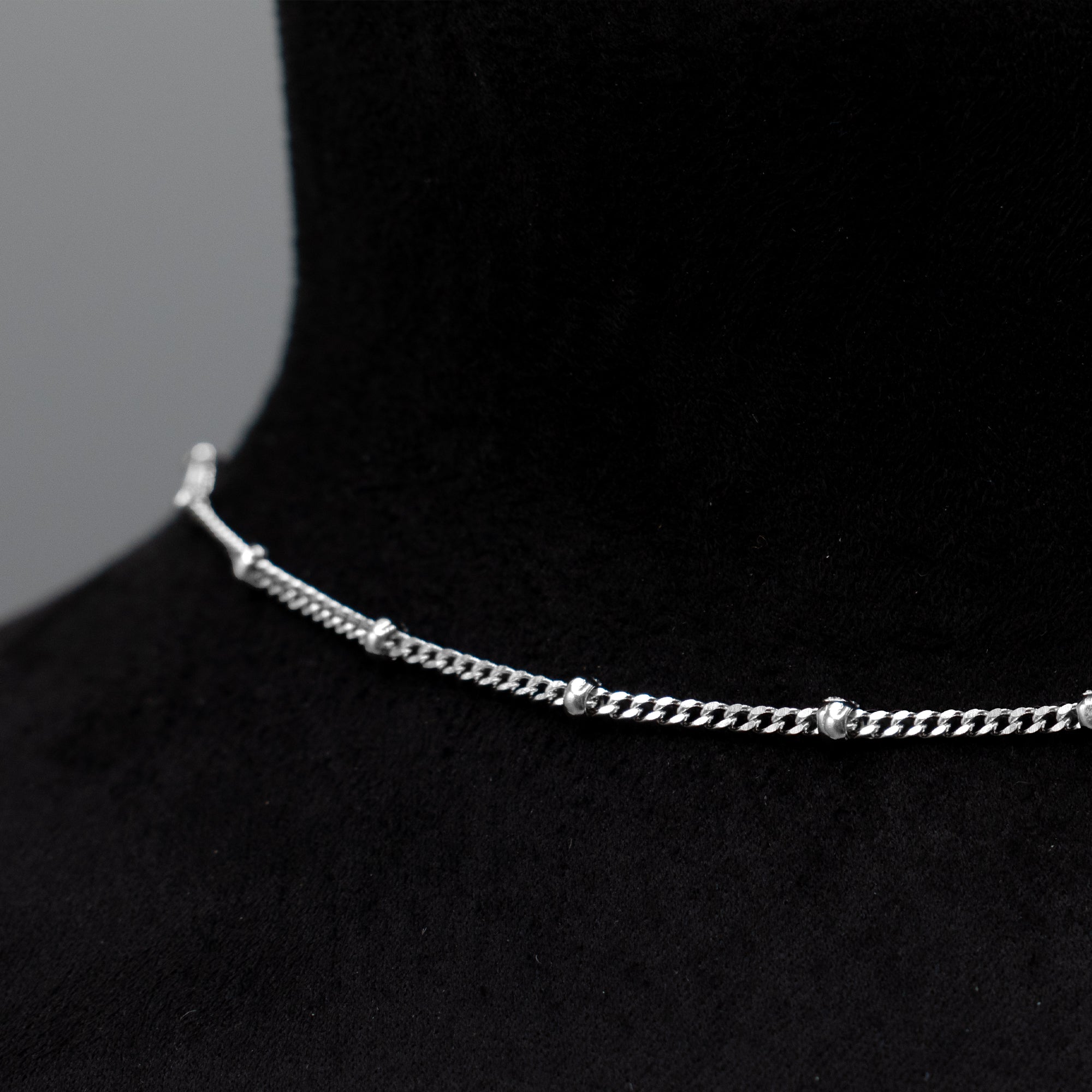 Cuban Link Satellite Chain Choker Necklace - (Silver) 2mm