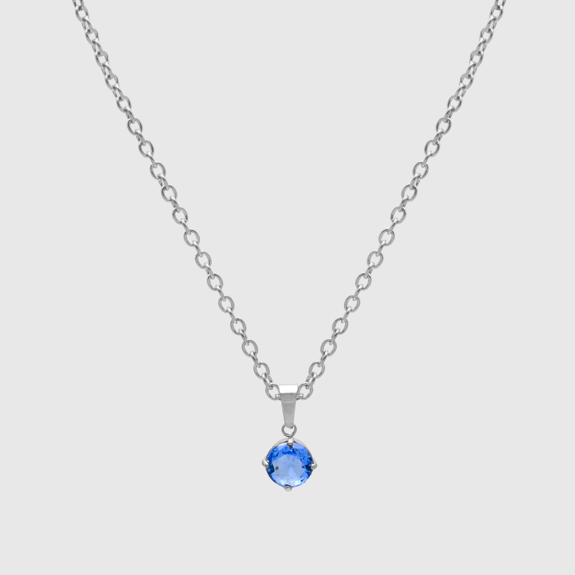 March Birthstone Necklace Round (Silver)
