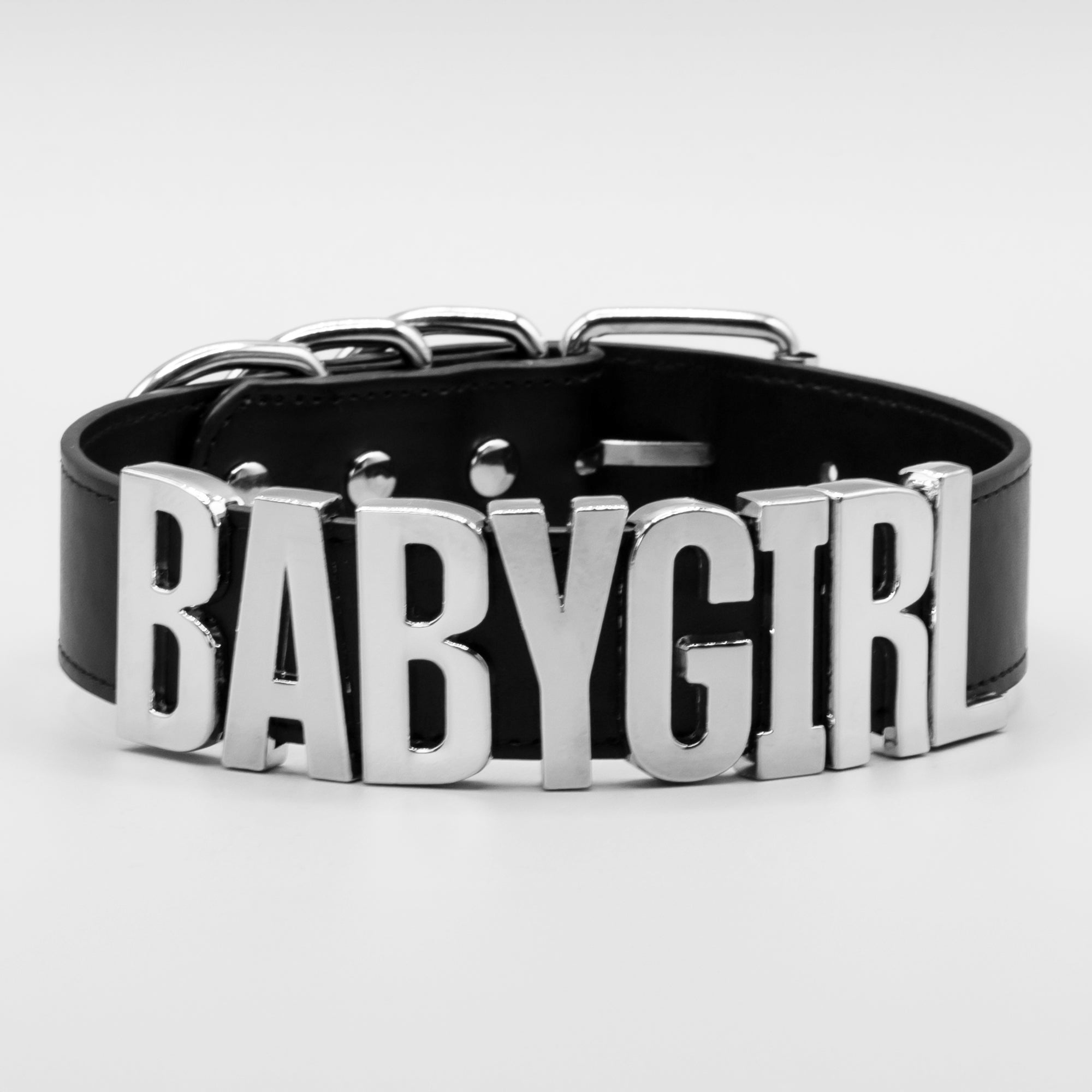 custom babygirl puddin collar in black and silver