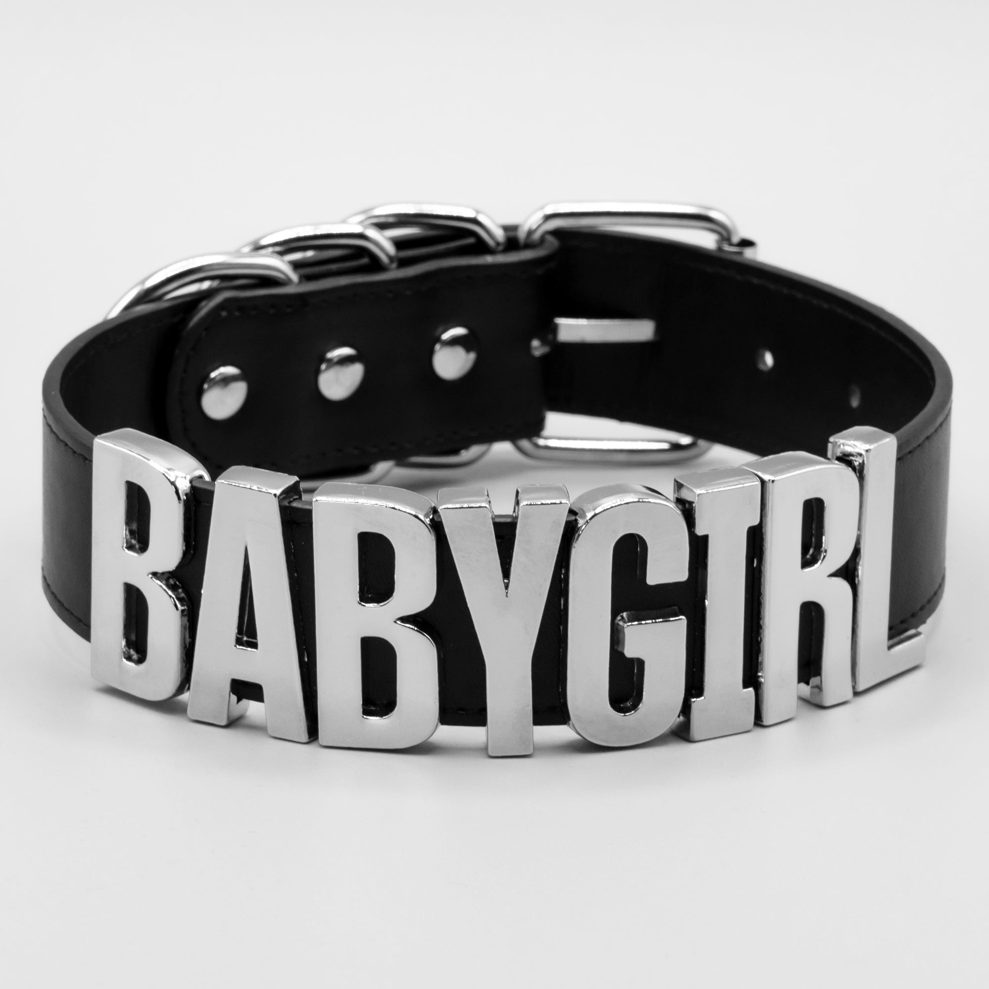 custom babygirl puddin collar in black and silver