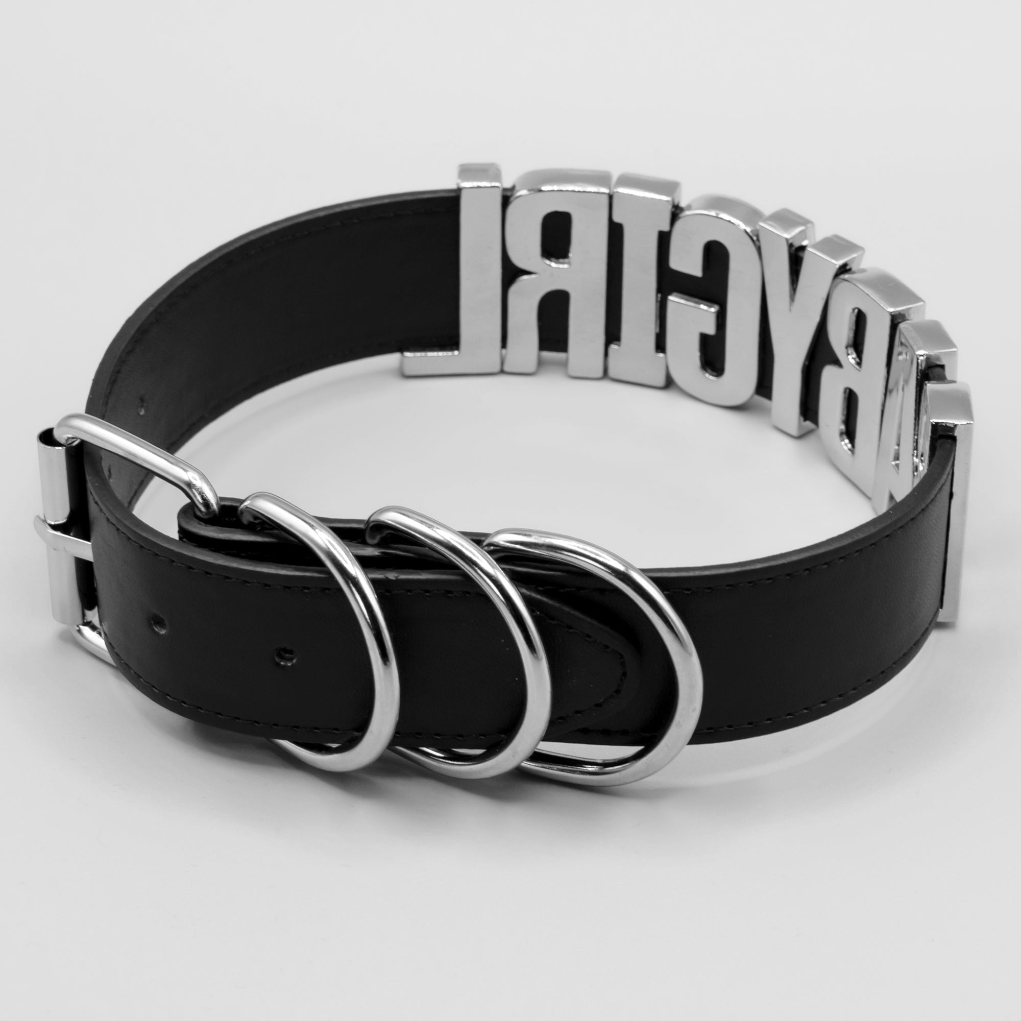 custom babygirl puddin collar in black and silver