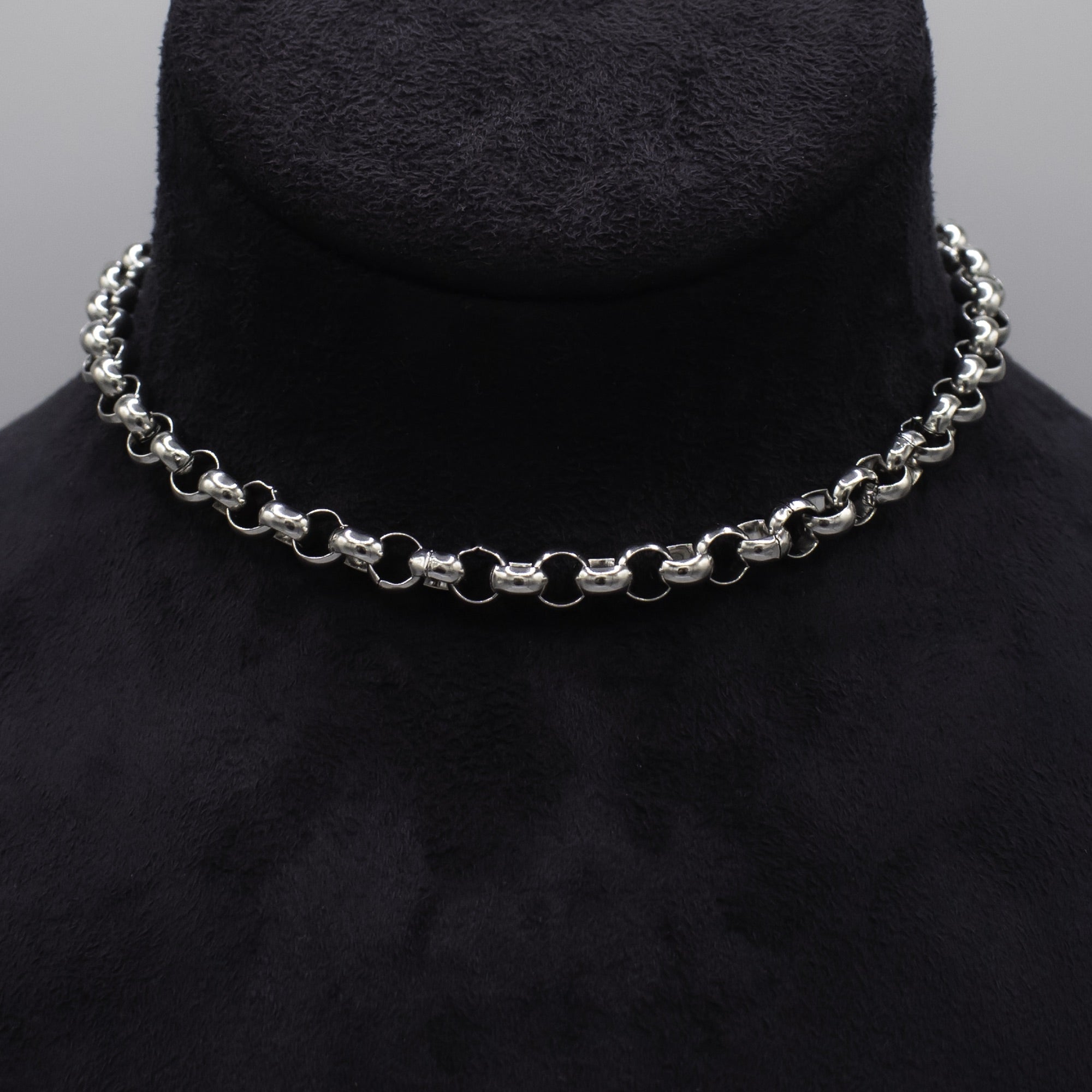 Collier ras du cou en grosse chaîne Belcher unie - (argent) 7 mm