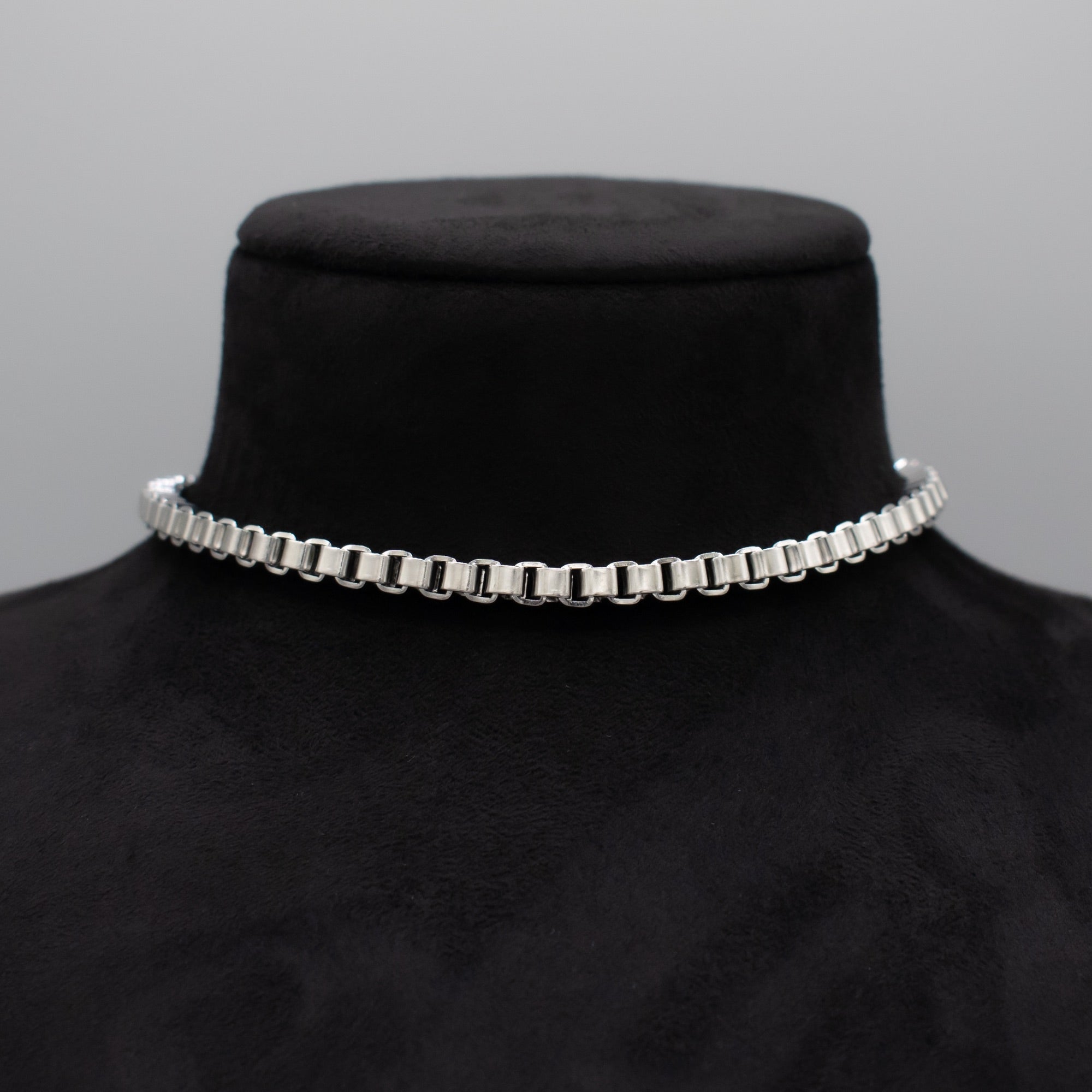 chunky square box chain choker necklace in silver 6mm