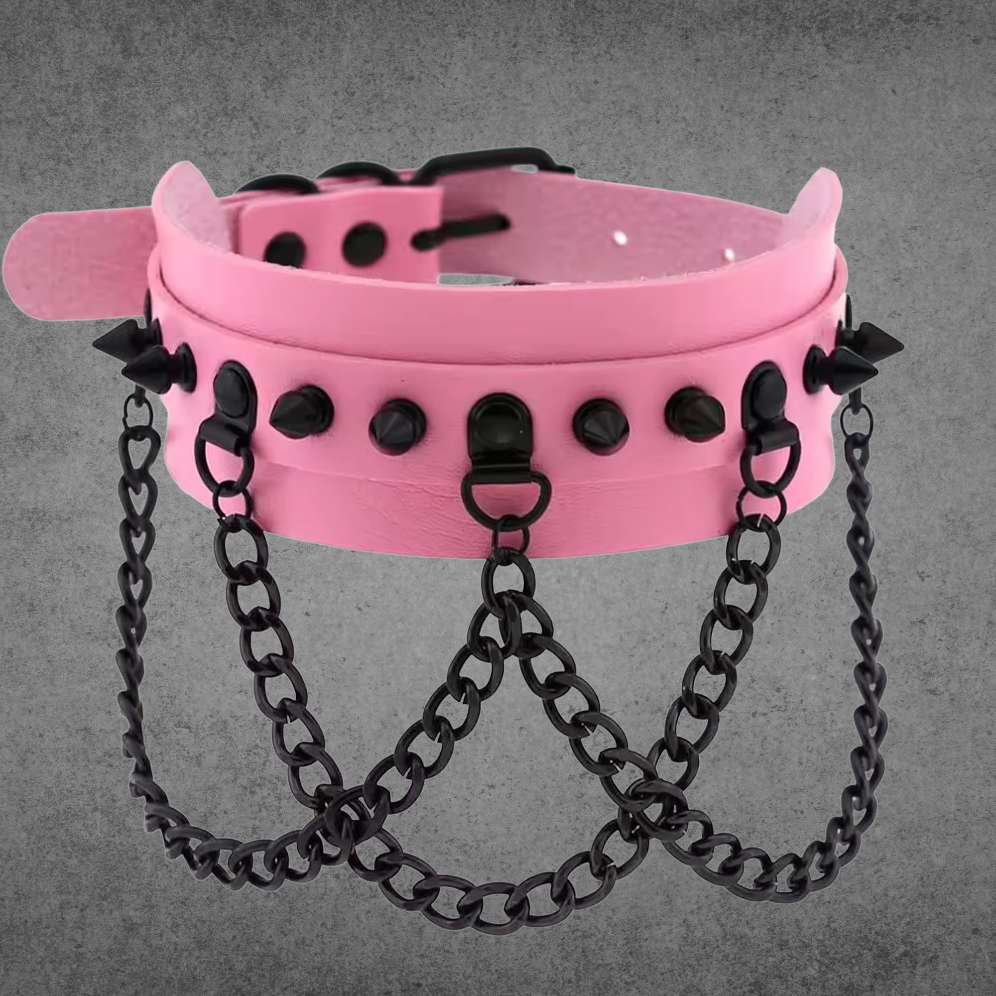 Babyrosa | Schwarzes Halsband mit Spikes und Ketten