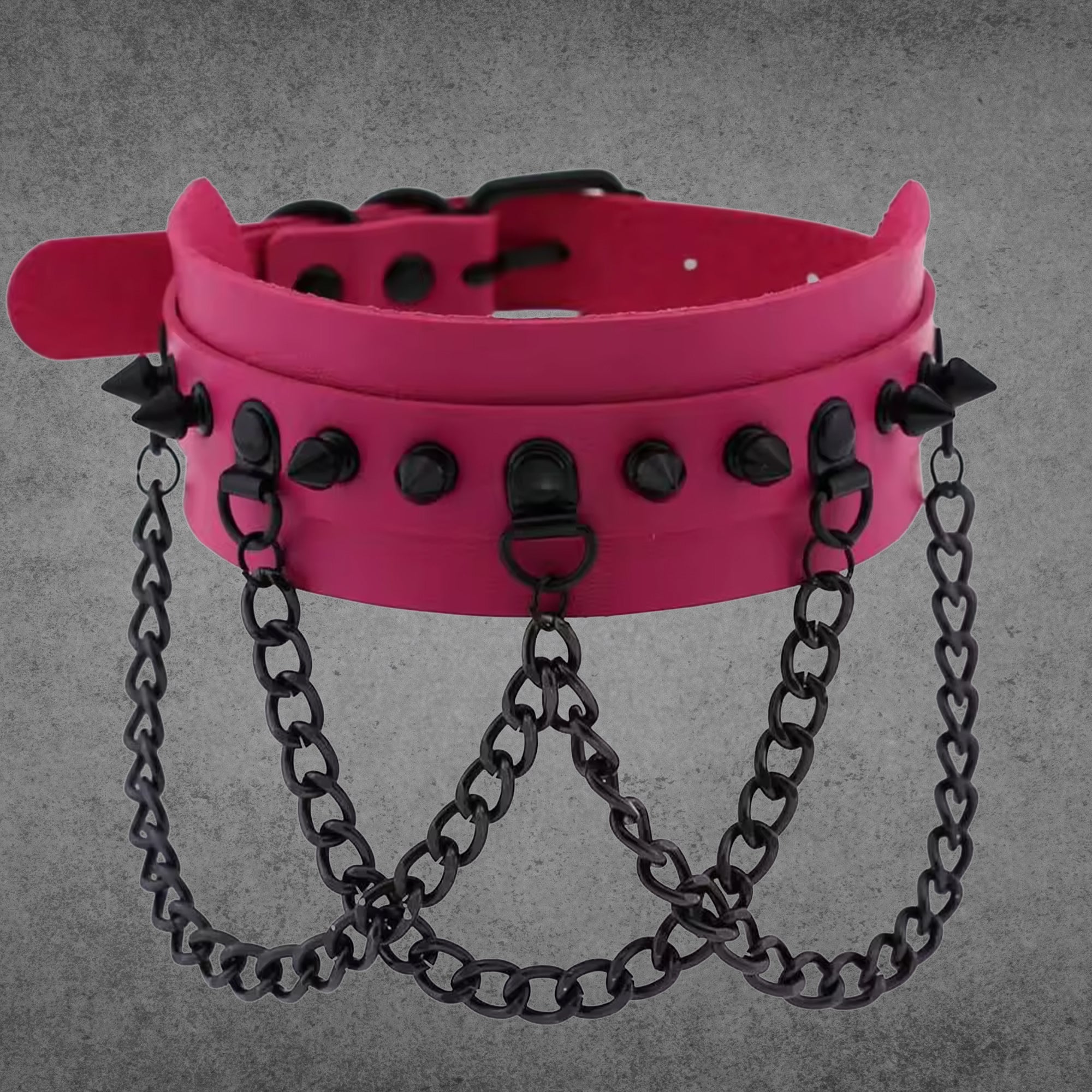 Heißes Pink | Schwarzer Spike- und Ketten-Choker