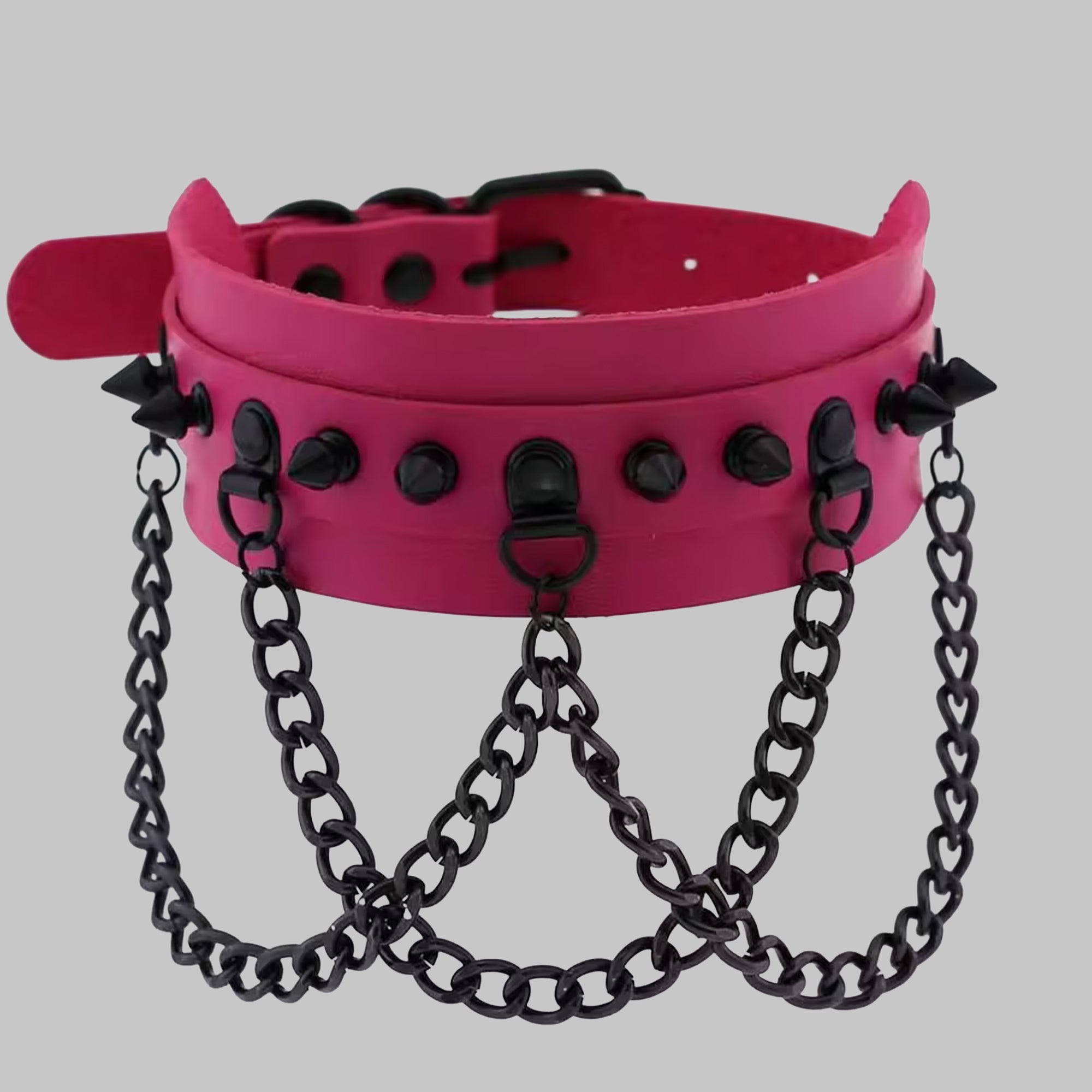 Heißes Pink | Schwarzer Spike- und Ketten-Choker