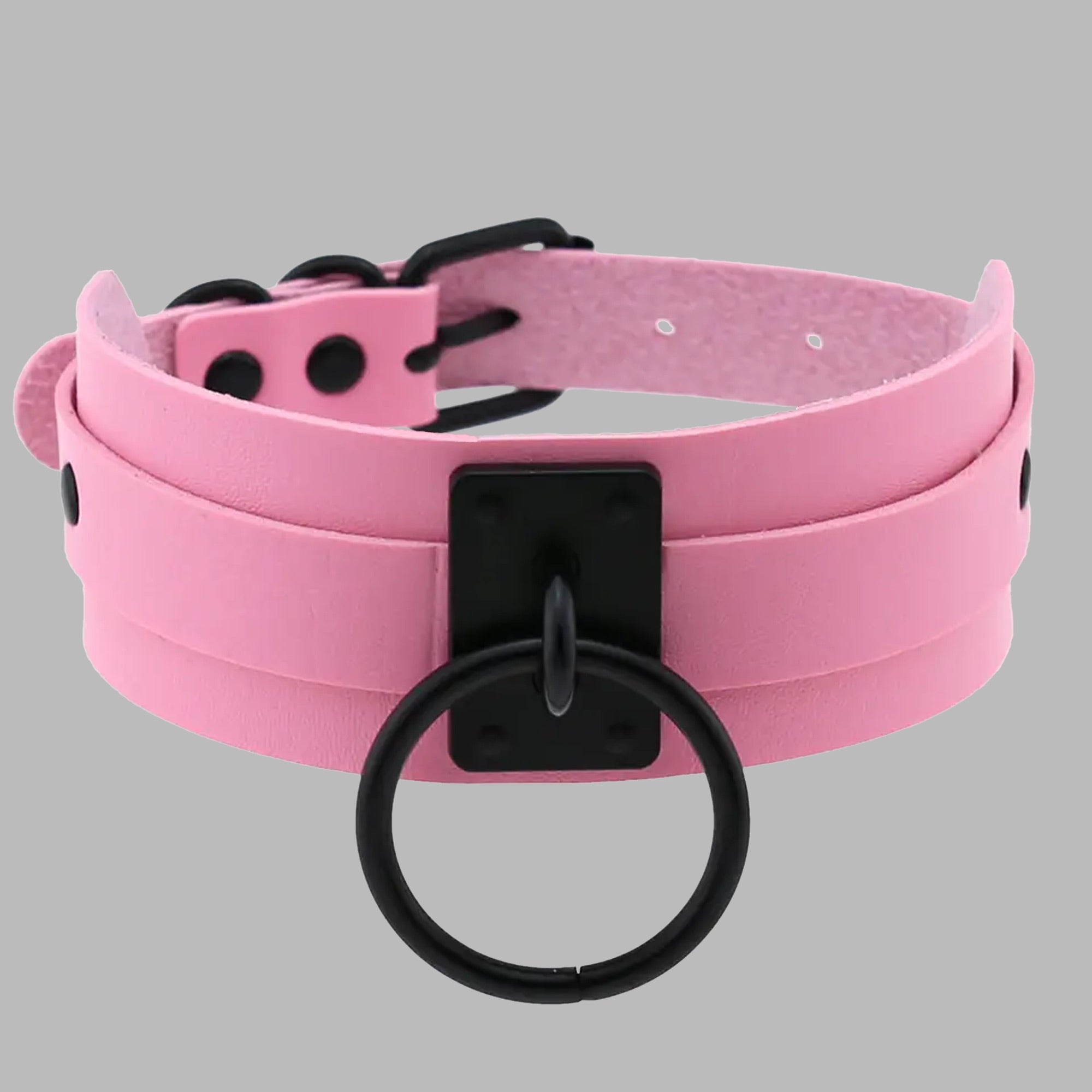 Large O Ring Collar - Baby Pink & Black