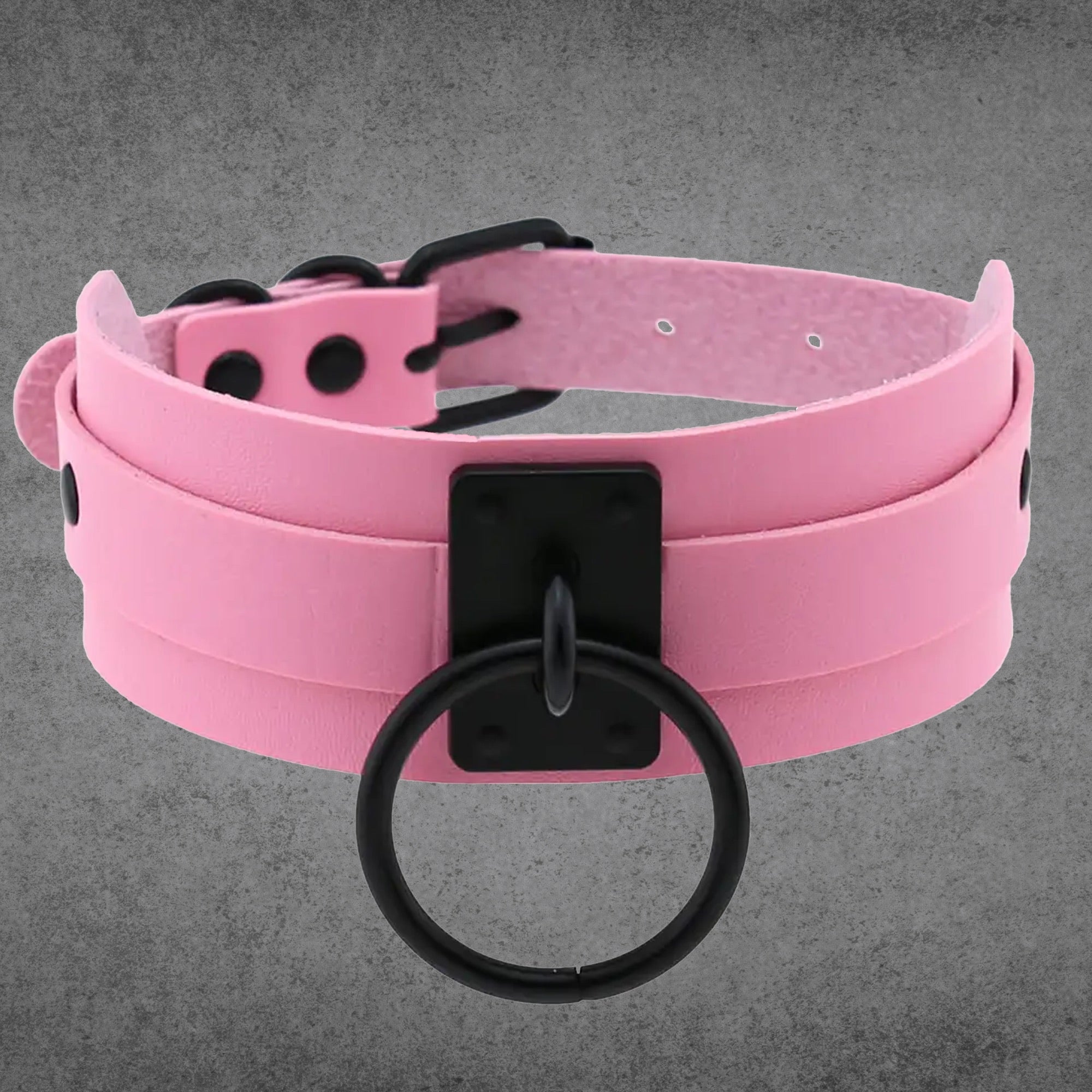 Large Gothic O Ring collar in pink and black