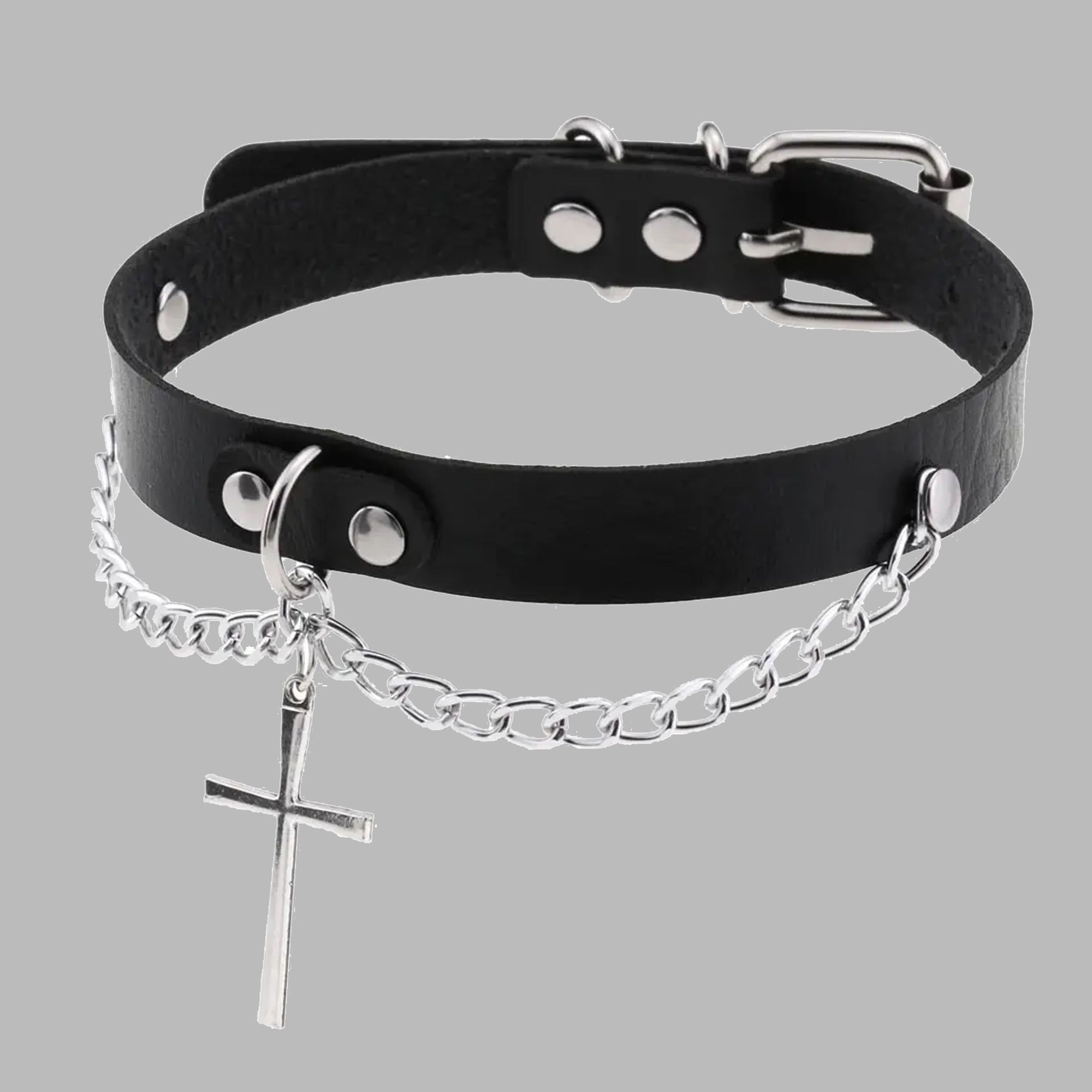 Chained Gothic Crucifix Collar - Black