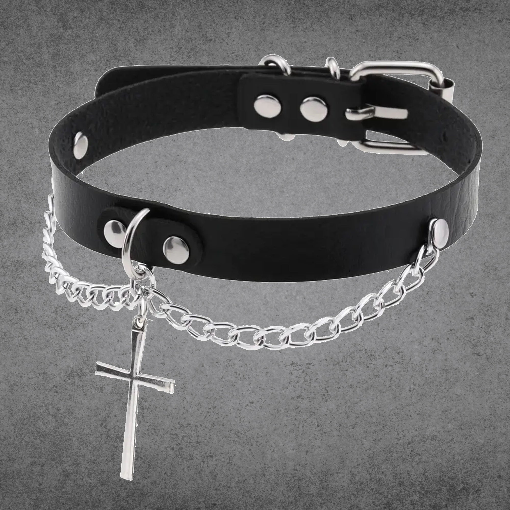 Black Vegan leather Gothic cross collar