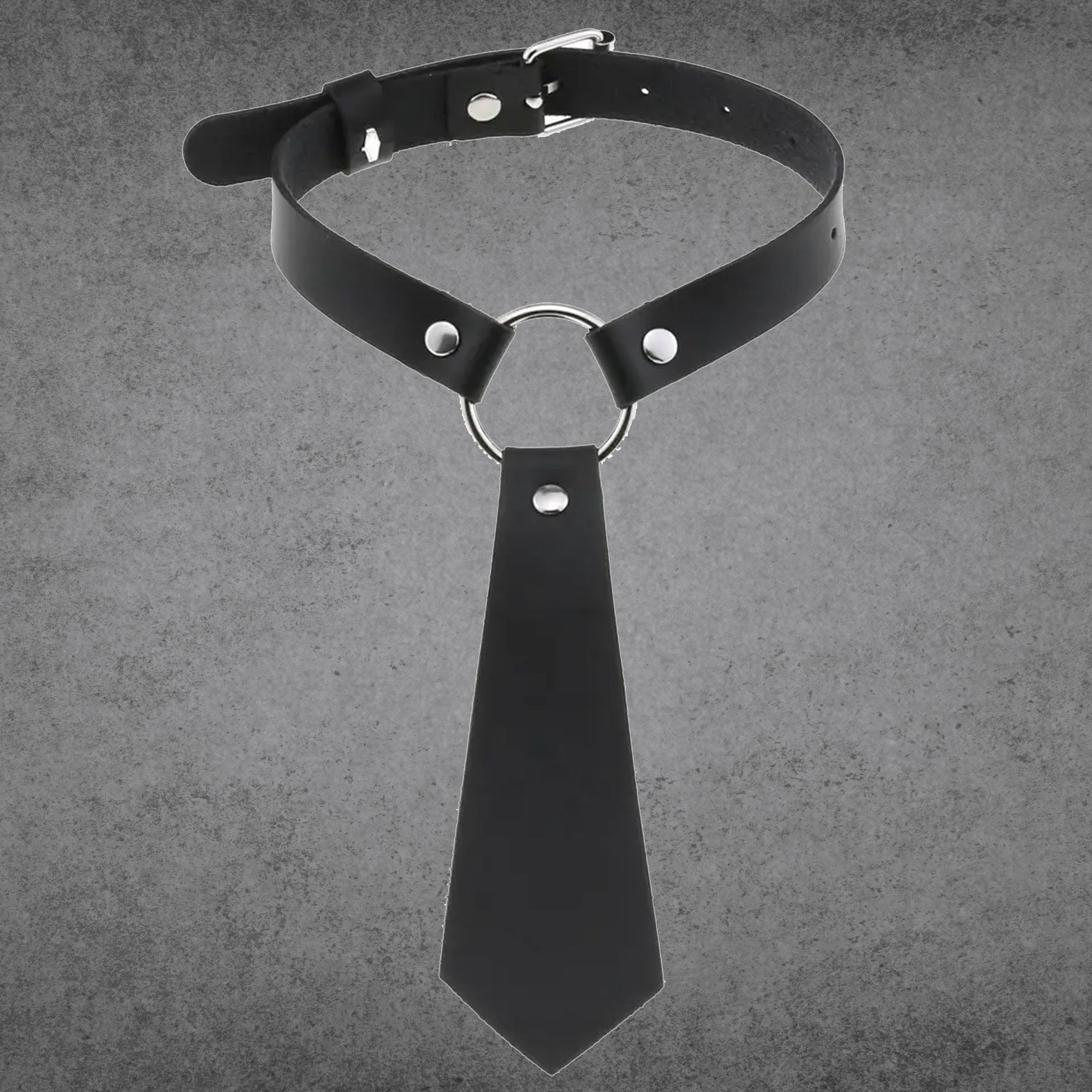 Black Vegan leather tie style collar