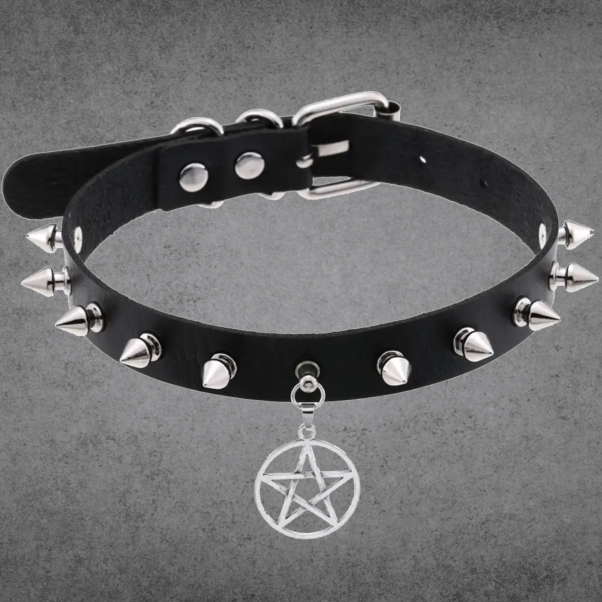 Black studded Vegan leather pentagram collar