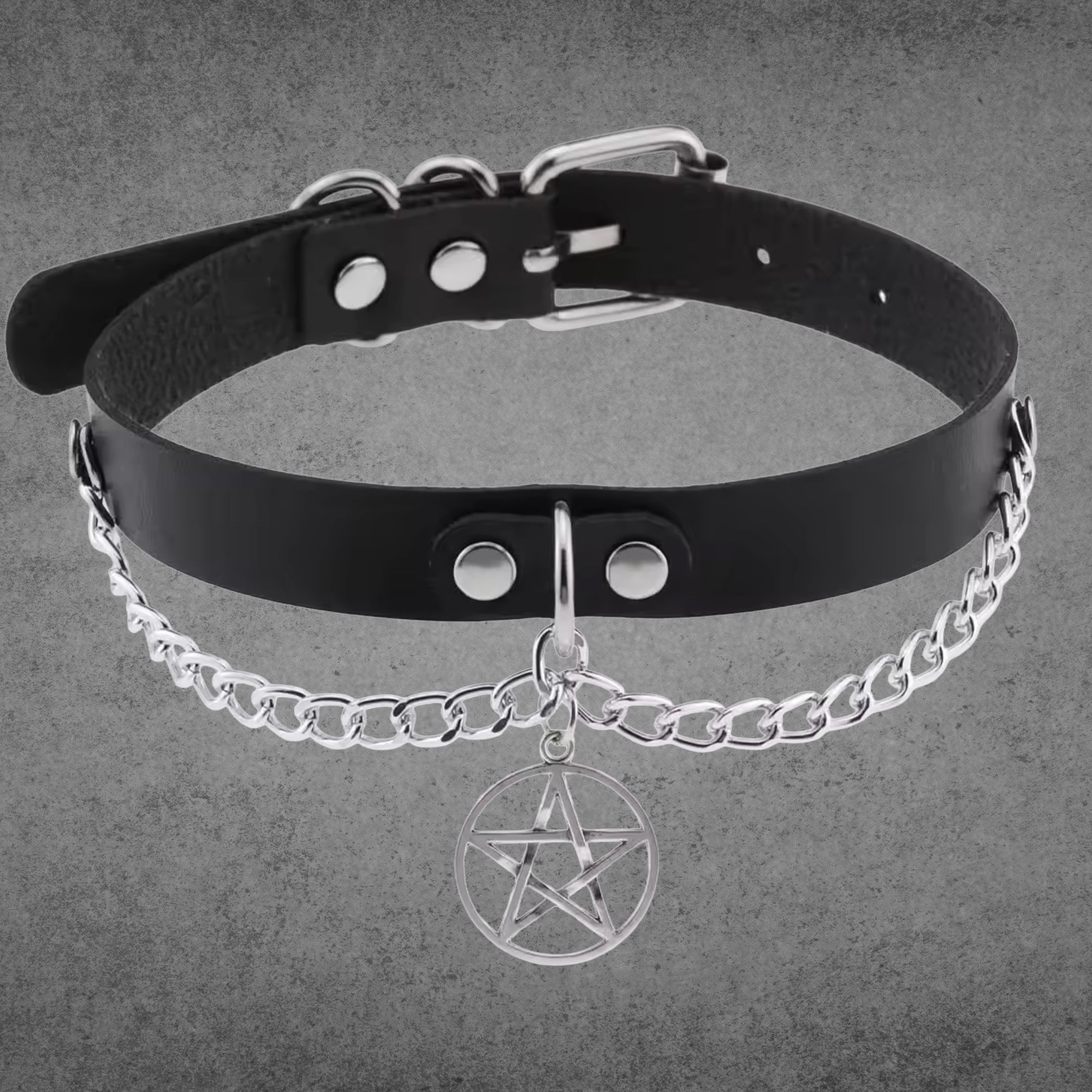 Chained Pentagram Gothic Collar - Black