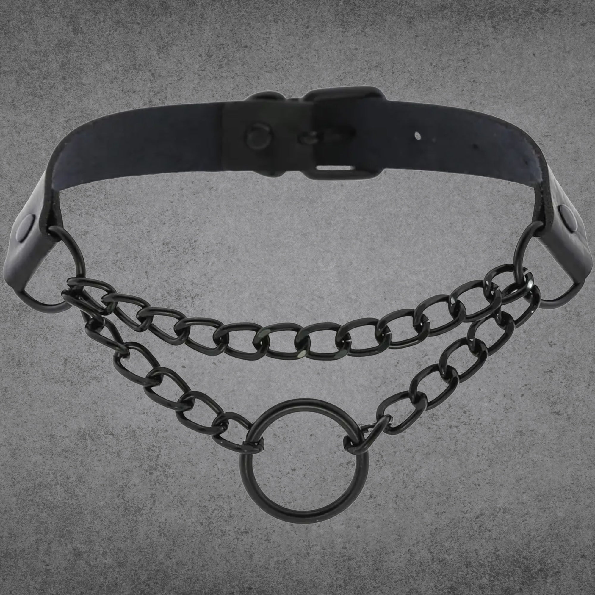 All black chained Gothic O Ring choker collar