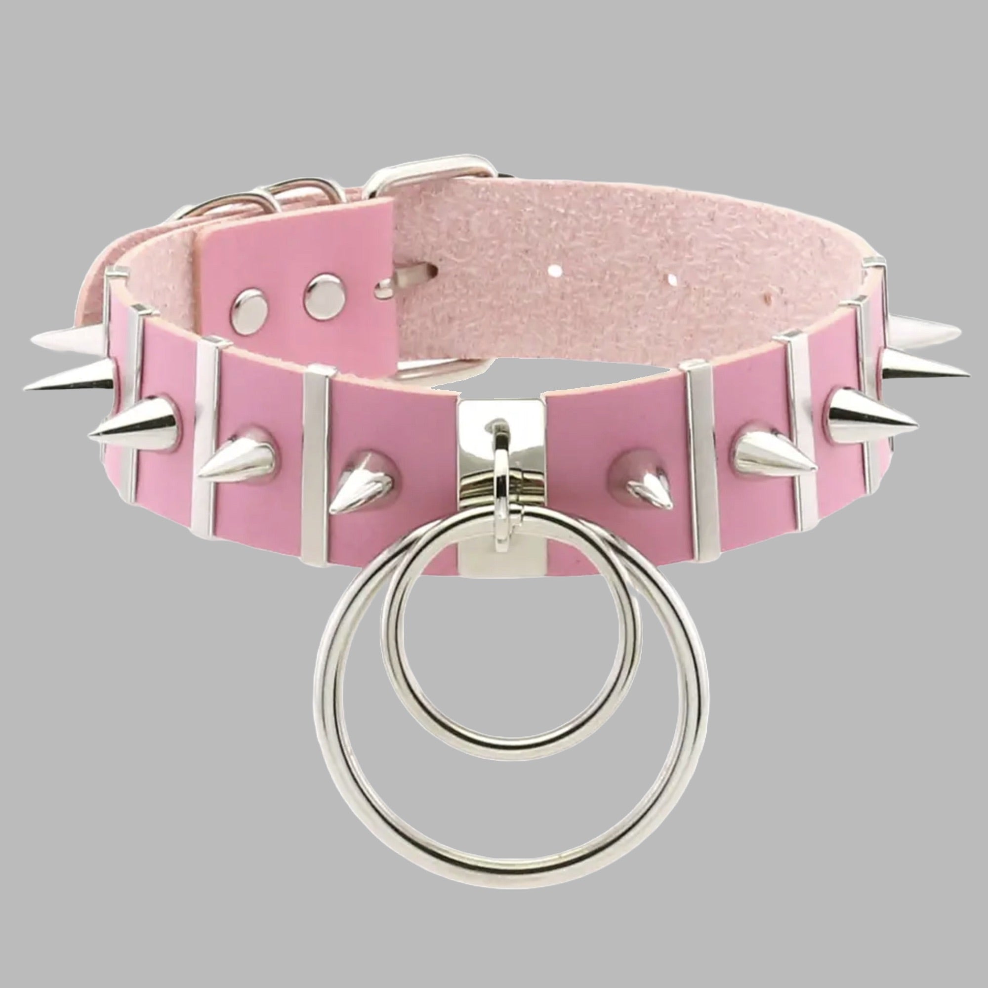 Stacheliges Halsband mit doppeltem O-Ring - Babyrosa