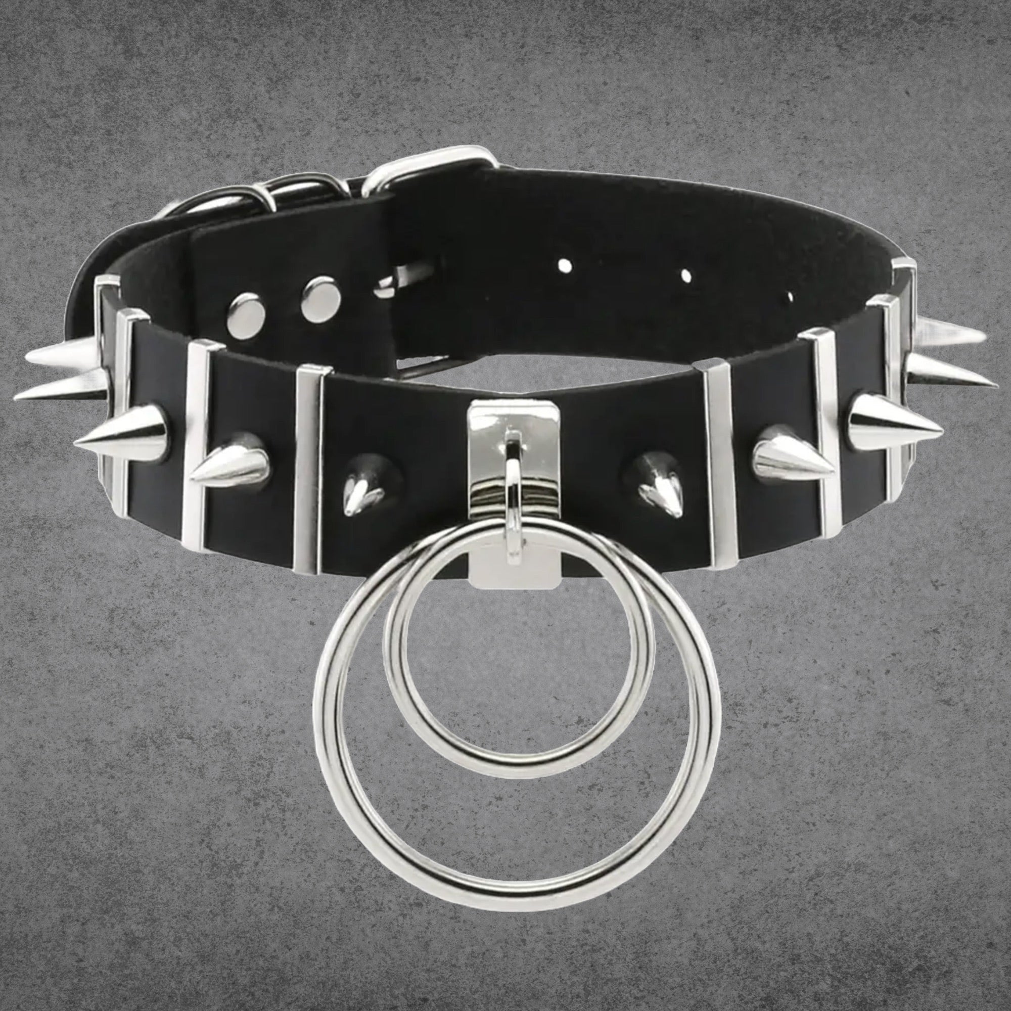 Stacheliges Halsband mit doppeltem O-Ring - Schwarz