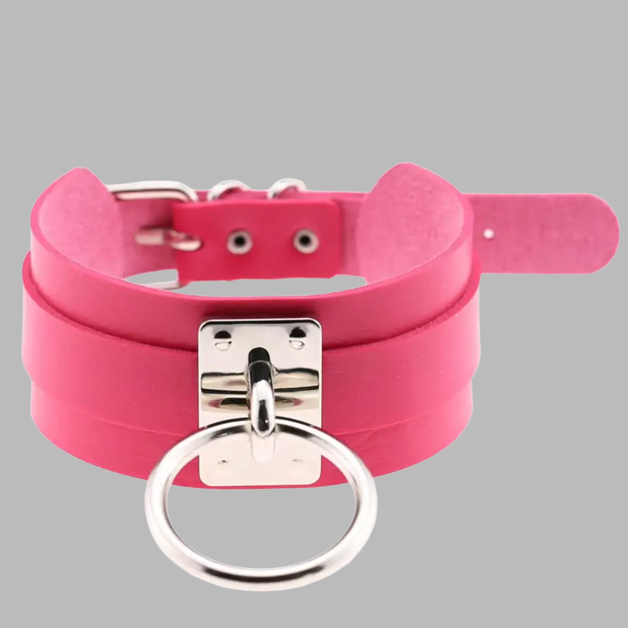 Hot pink single O-ring collar, silver ring and buckle fastening
