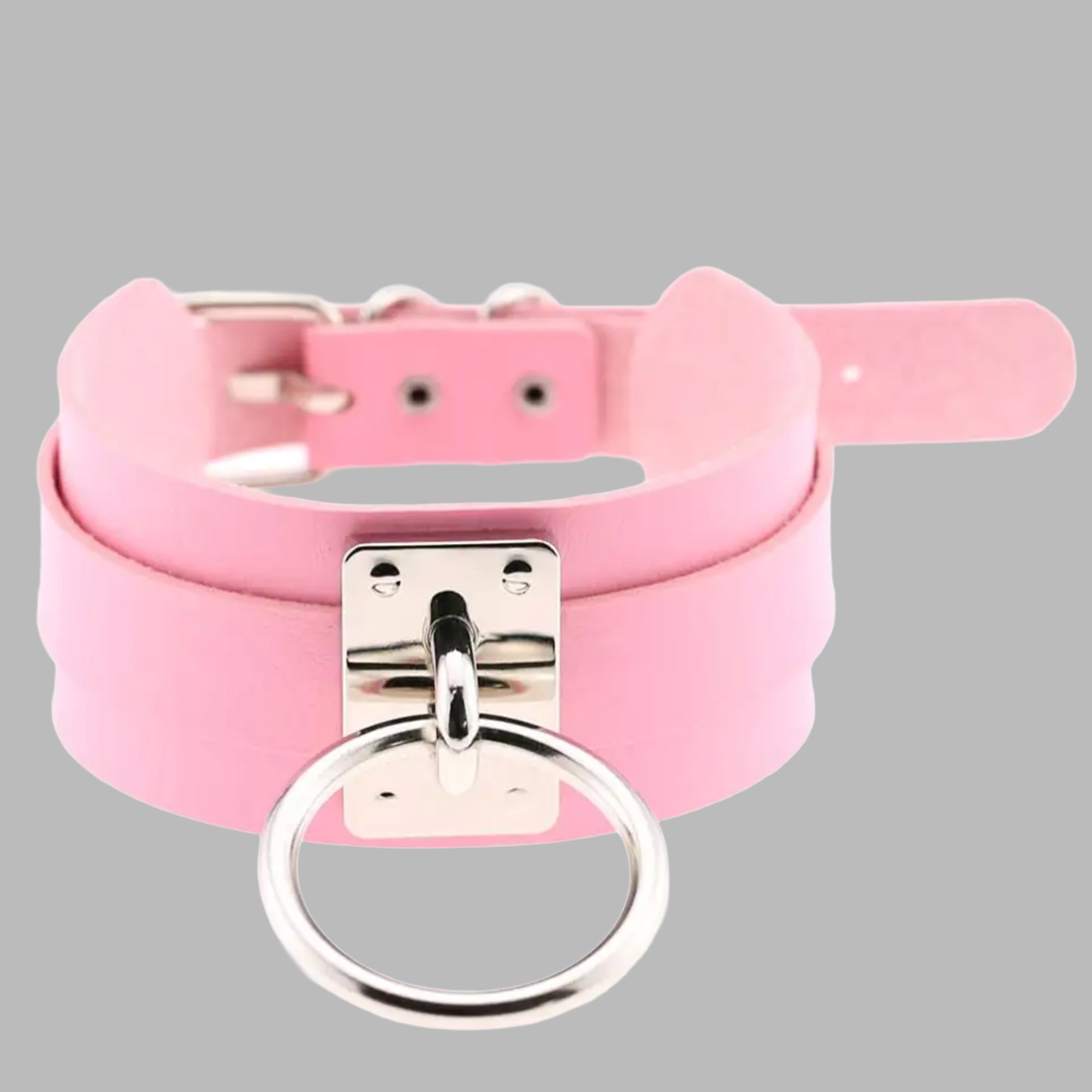 Baby pink single O-ring collar, silver ring and buckle fastening
