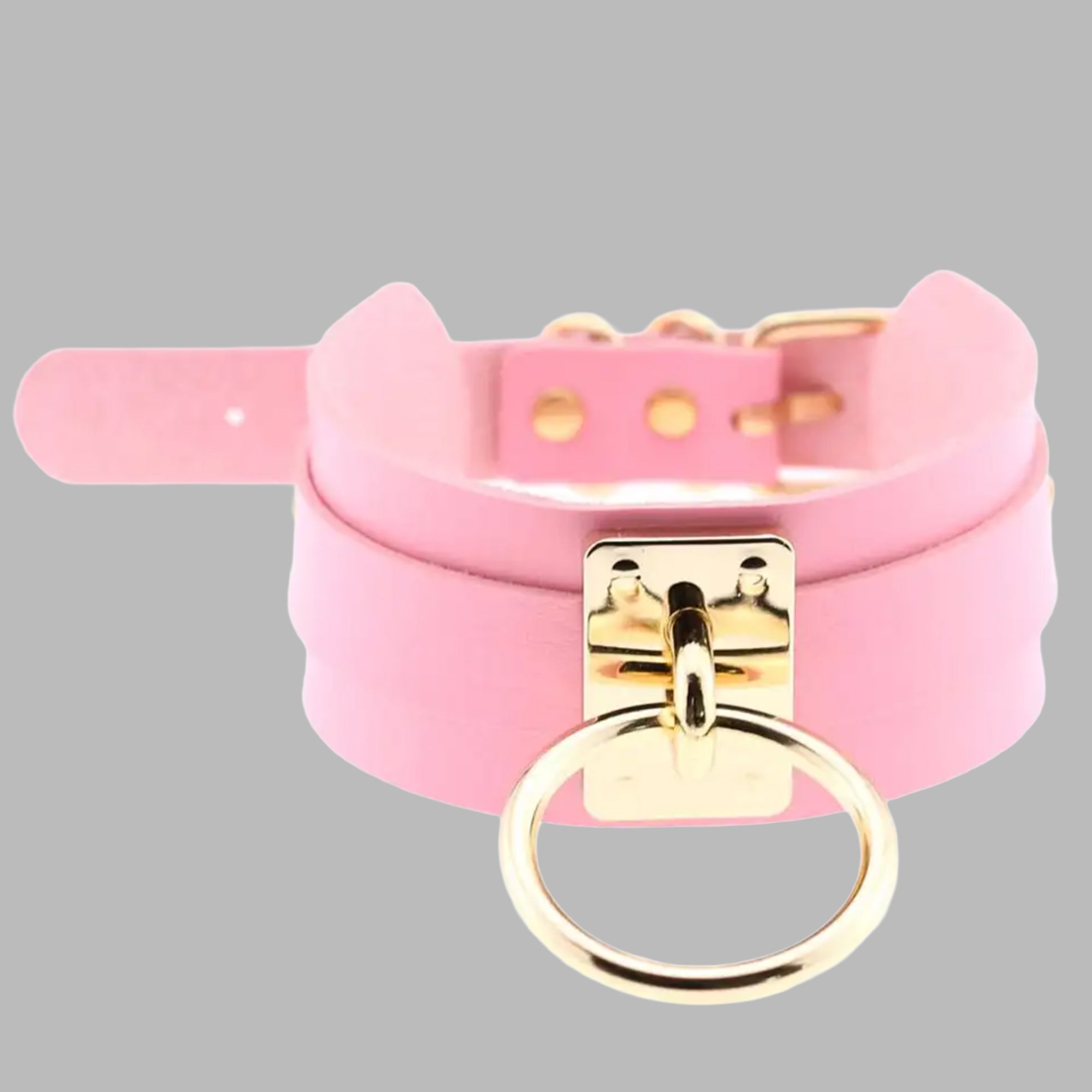 Baby pink single O-ring collar, gold ring and buckle detail
