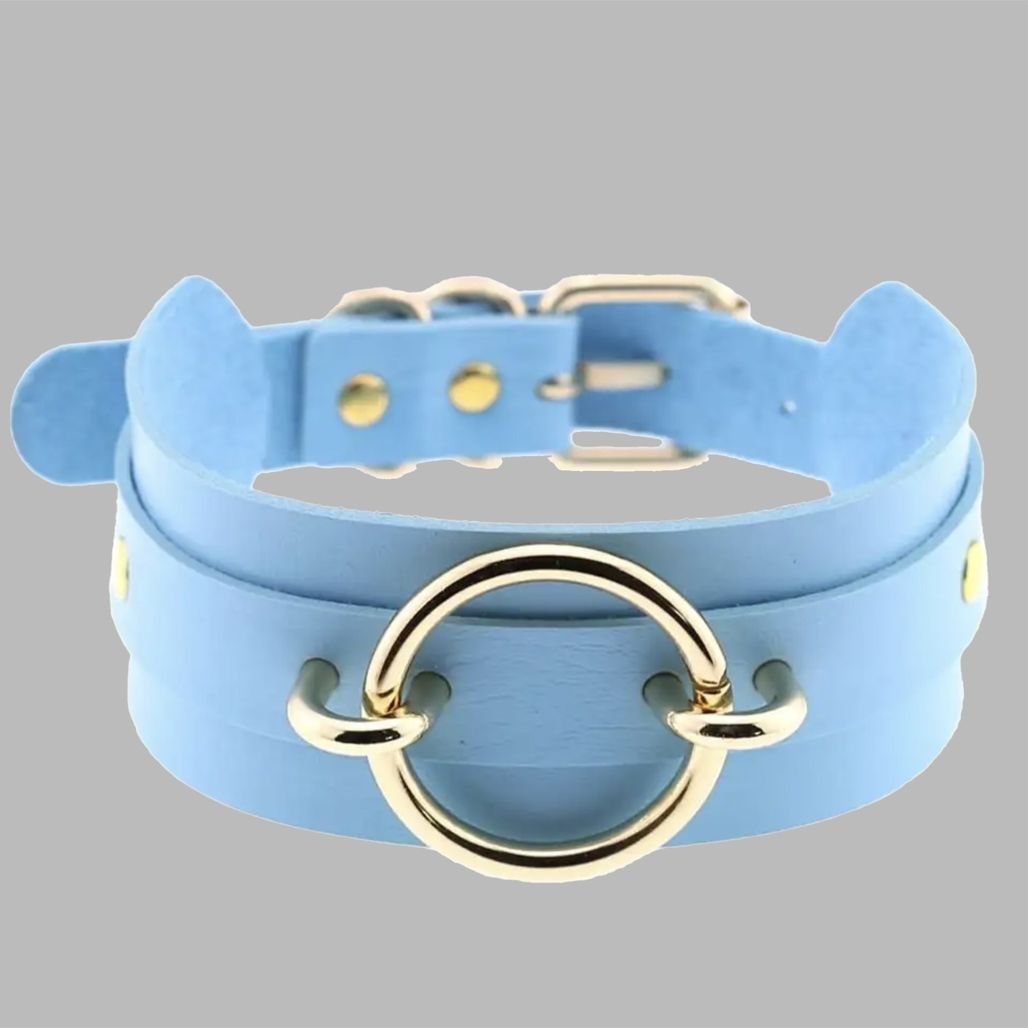 Festes O-Ring-Choker-Halsband - Babyblau & Gold