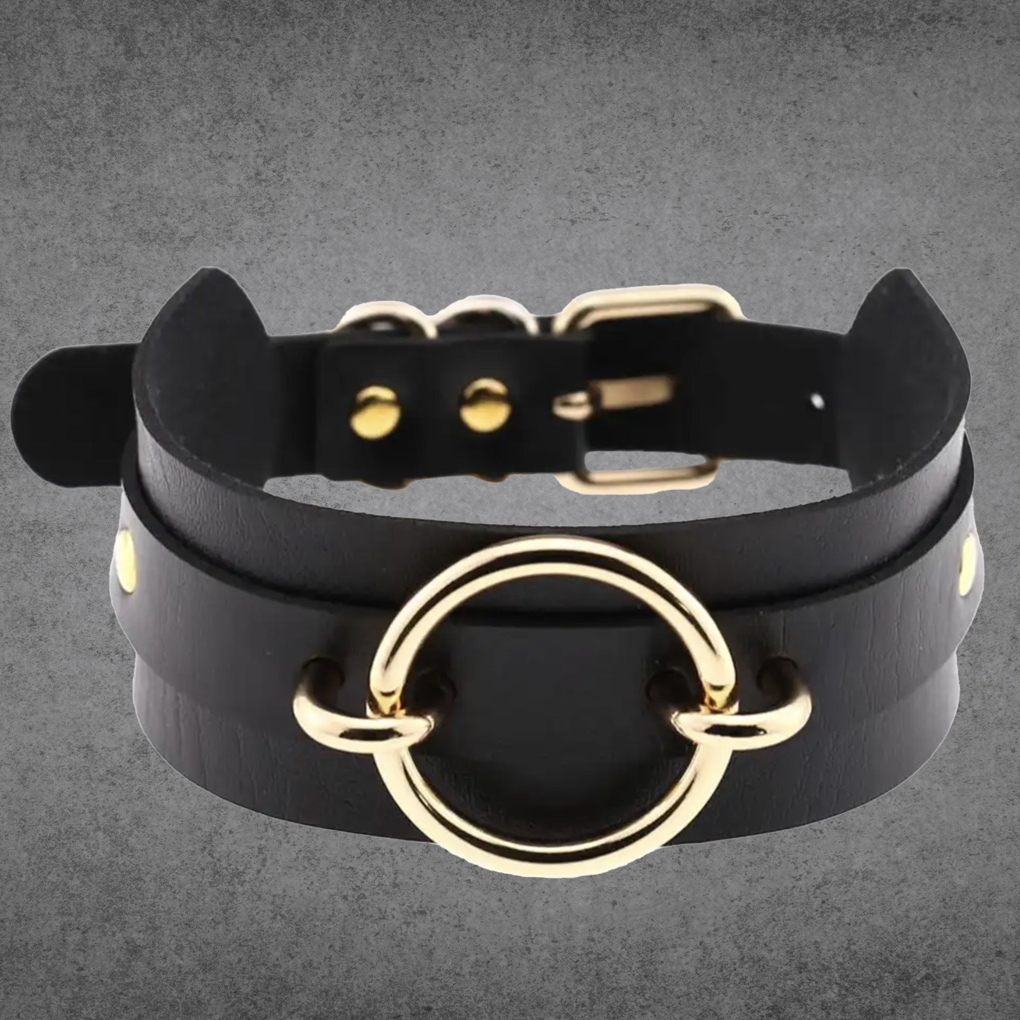 Fixed O Ring Choker Collar - Black & Gold