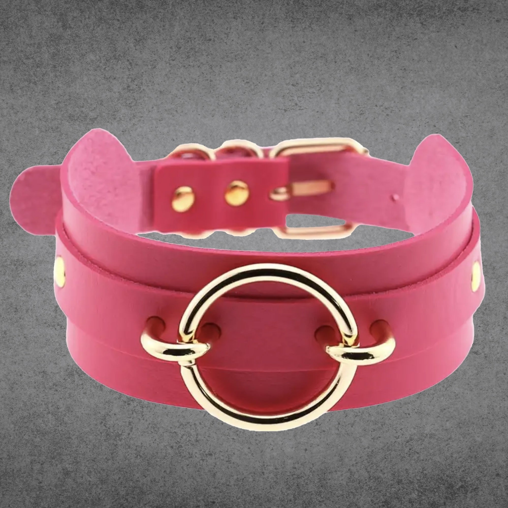 Festes O-Ring-Choker-Halsband - Hot Pink & Gold