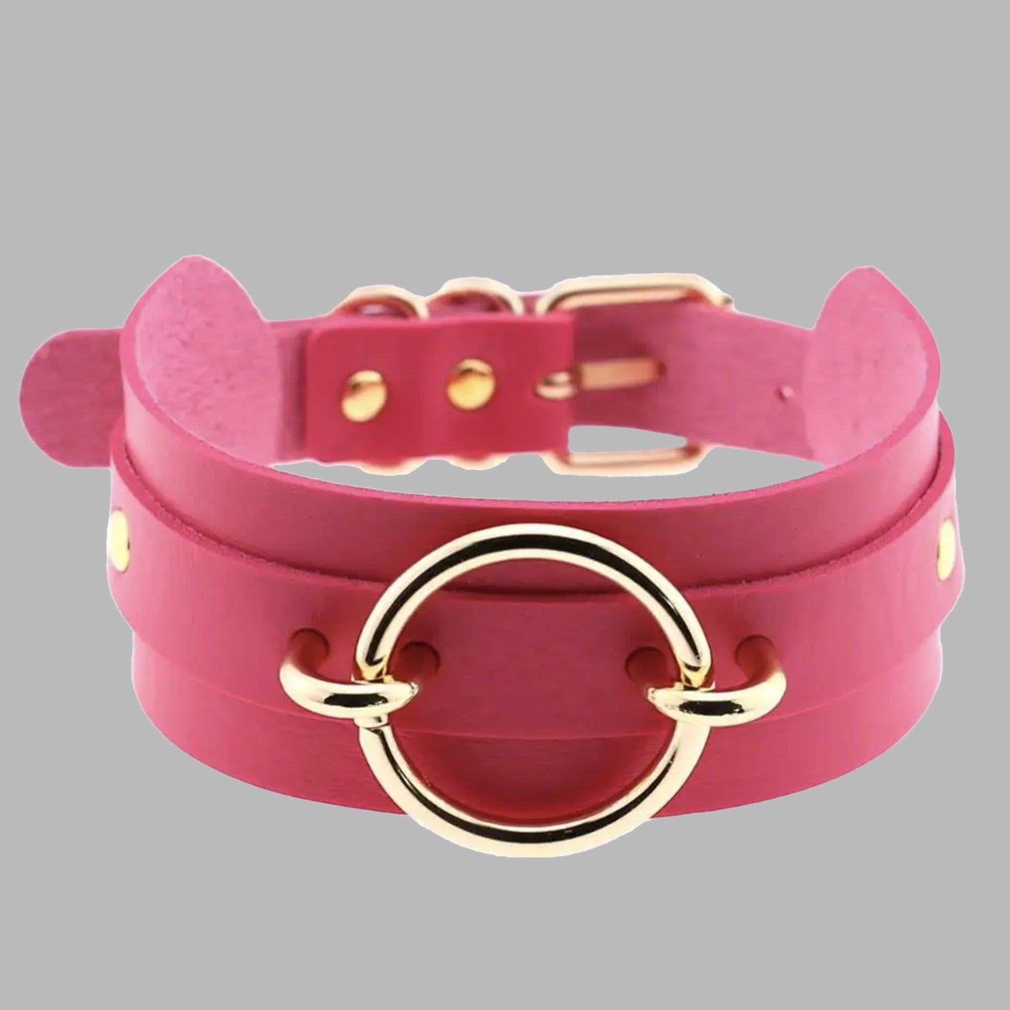 Festes O-Ring-Choker-Halsband - Hot Pink & Gold