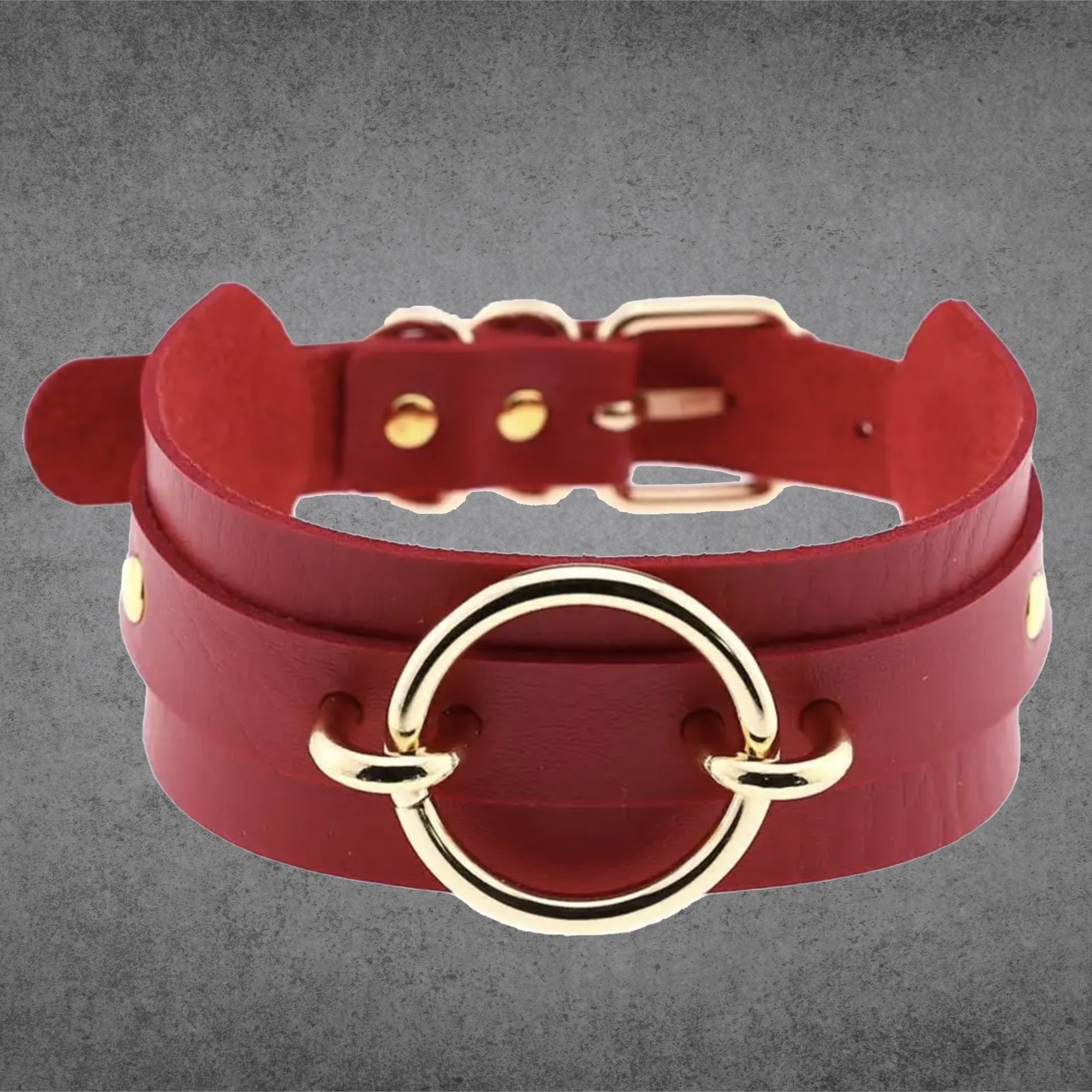 Festes O-Ring-Choker-Halsband - Rot & Gold