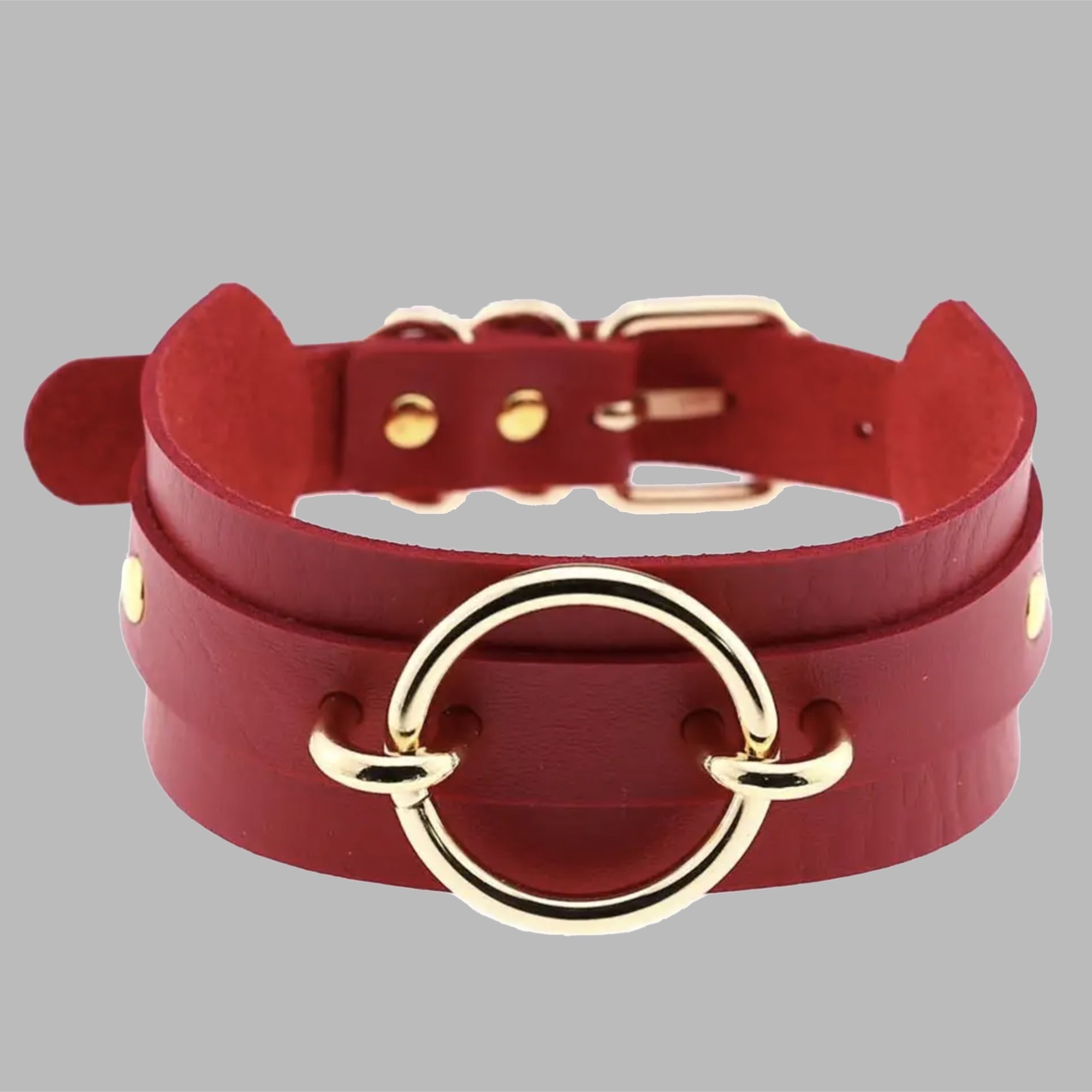 Festes O-Ring-Choker-Halsband - Rot & Gold