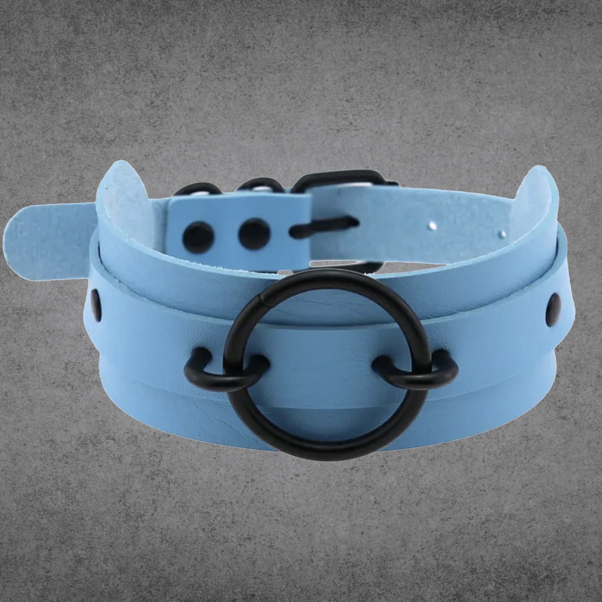 Festes O-Ring-Choker-Halsband - Babyblau & Schwarz