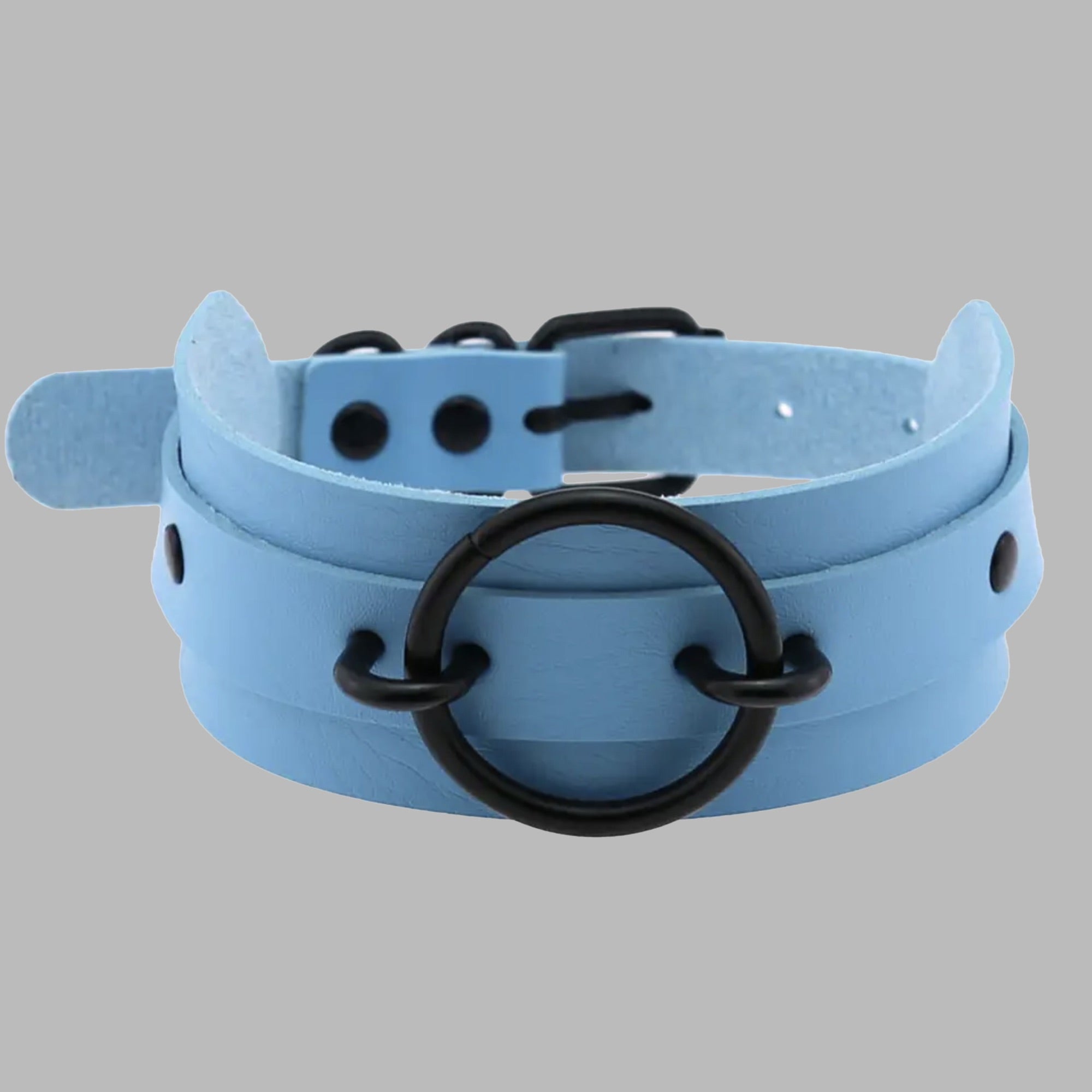 Festes O-Ring-Choker-Halsband - Babyblau & Schwarz