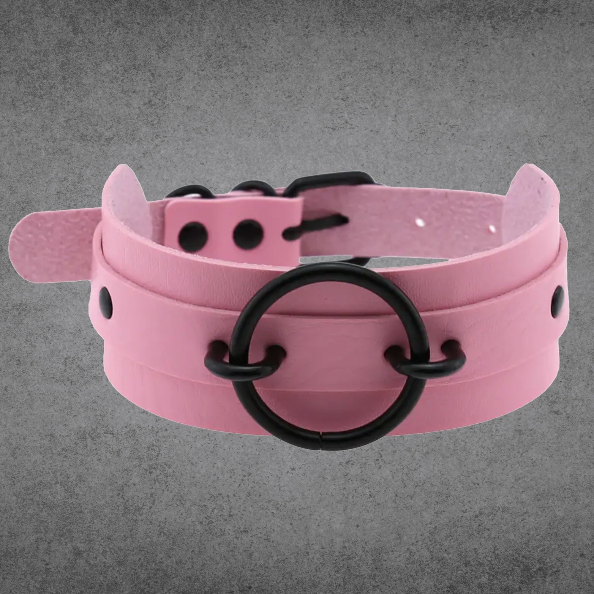 Fixed O Ring Choker Collar - Baby Pink & Black