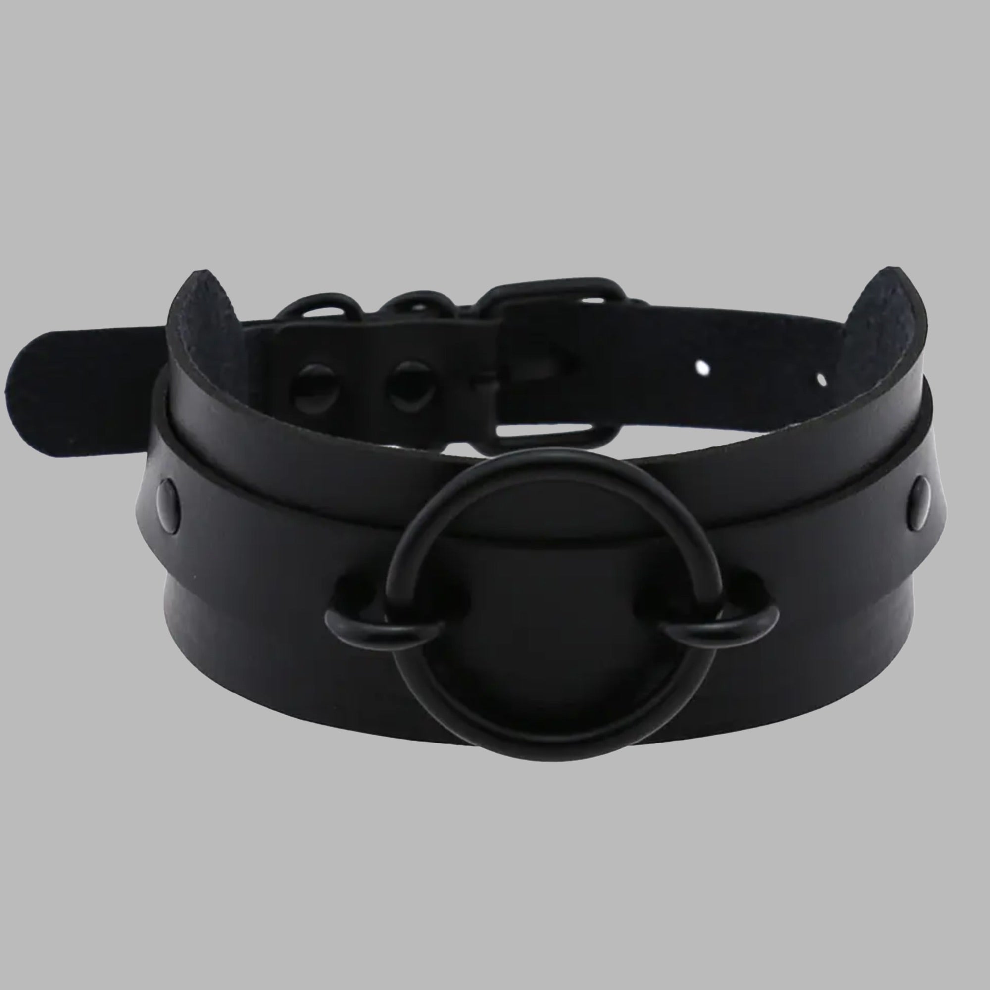 Fixed O Ring Choker Collar - Black & Black