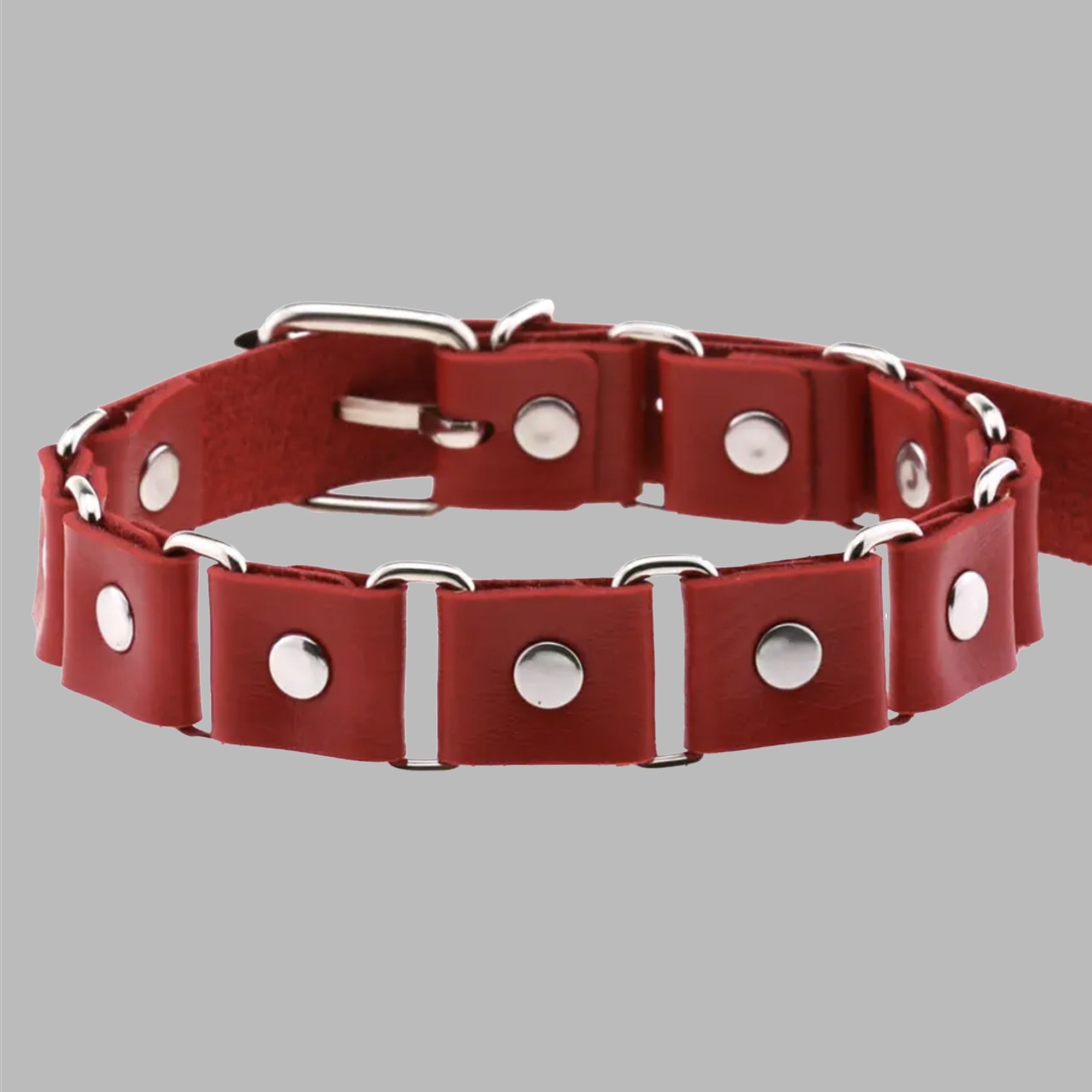 Linked Studded Collar - Red