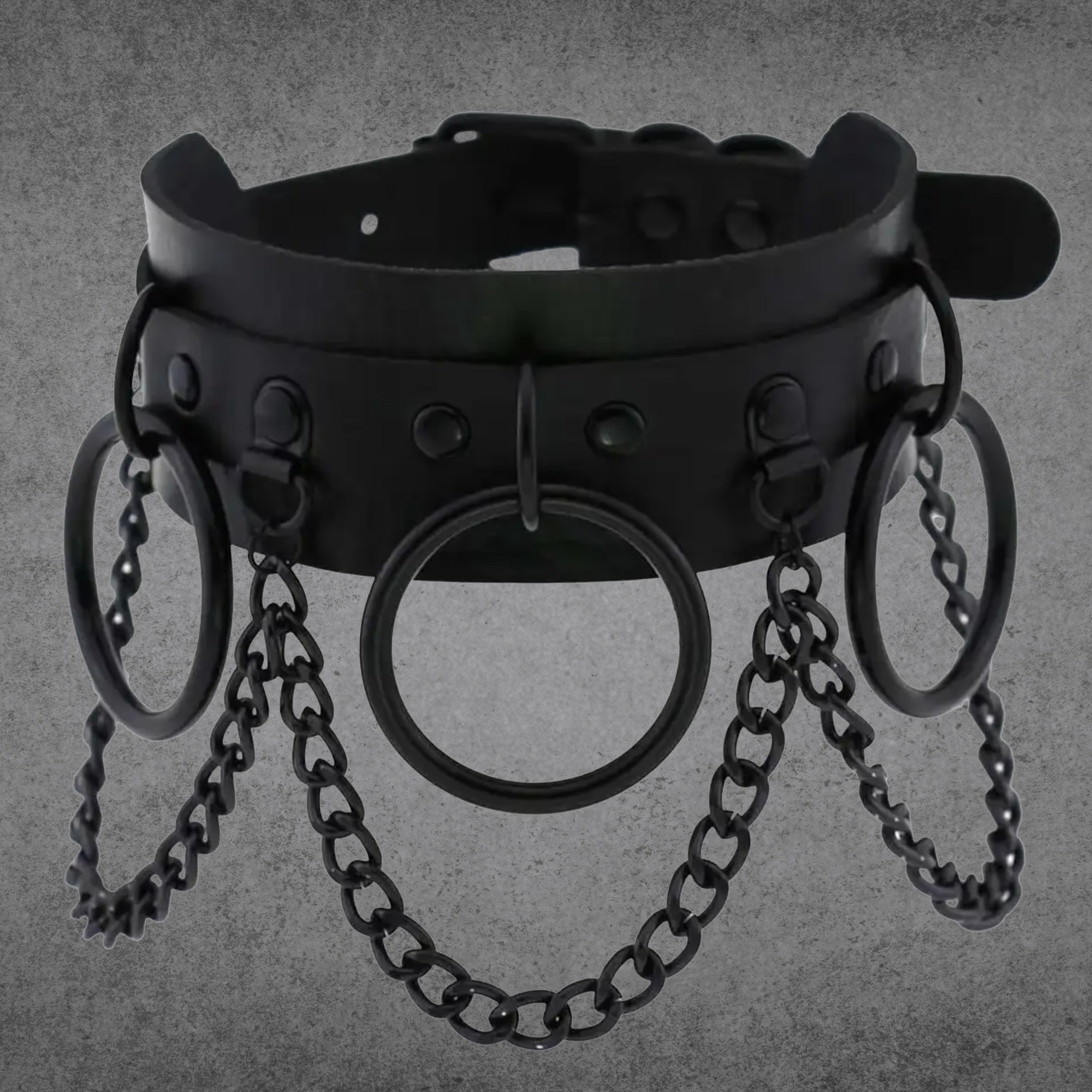 Triple O Ring & Chains Collar - Black & Black