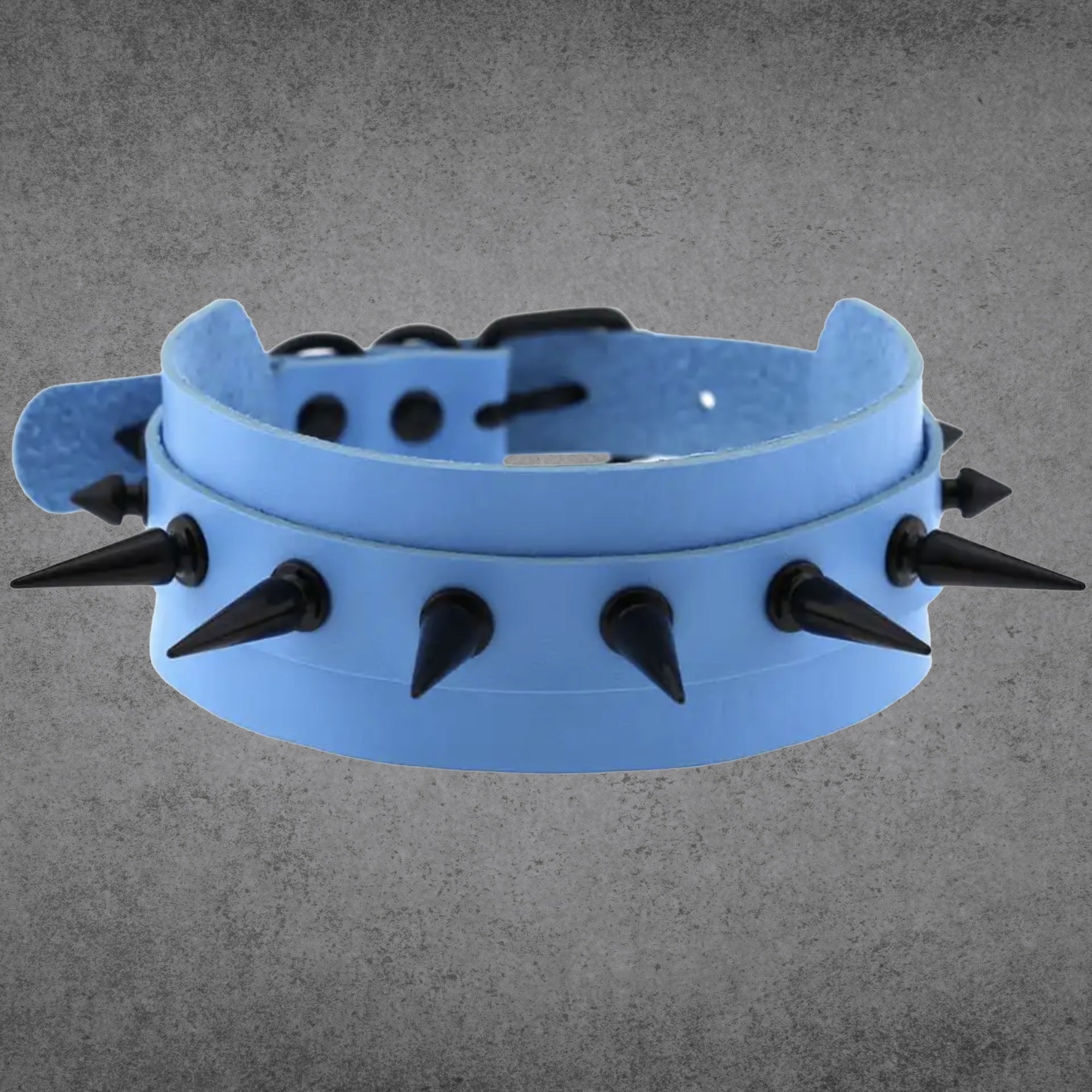 2 Zoll breites Halsband mit Spikes - Babyblau und Schwarz