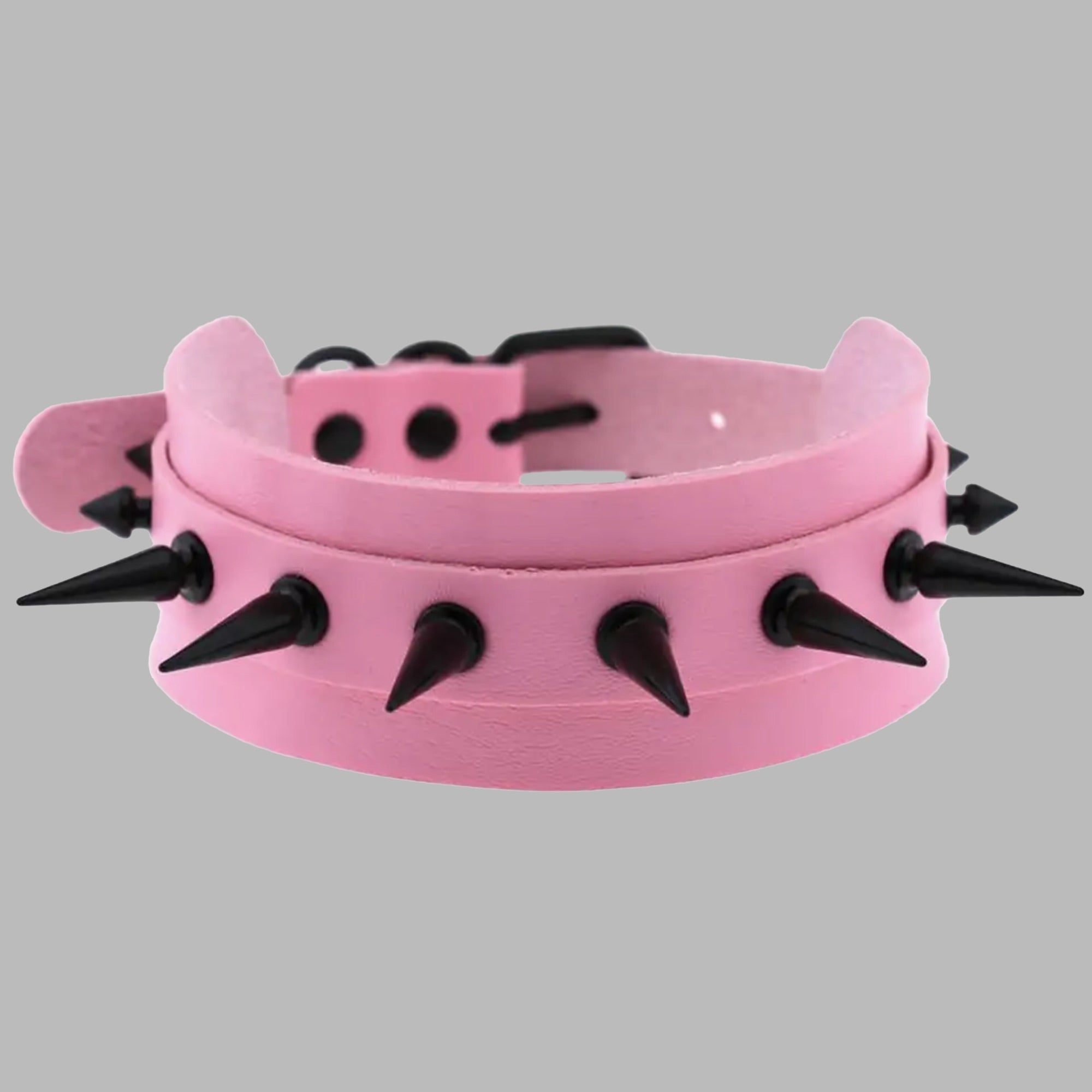 2 Inch Spike Wide Collar - Baby Pink & Black