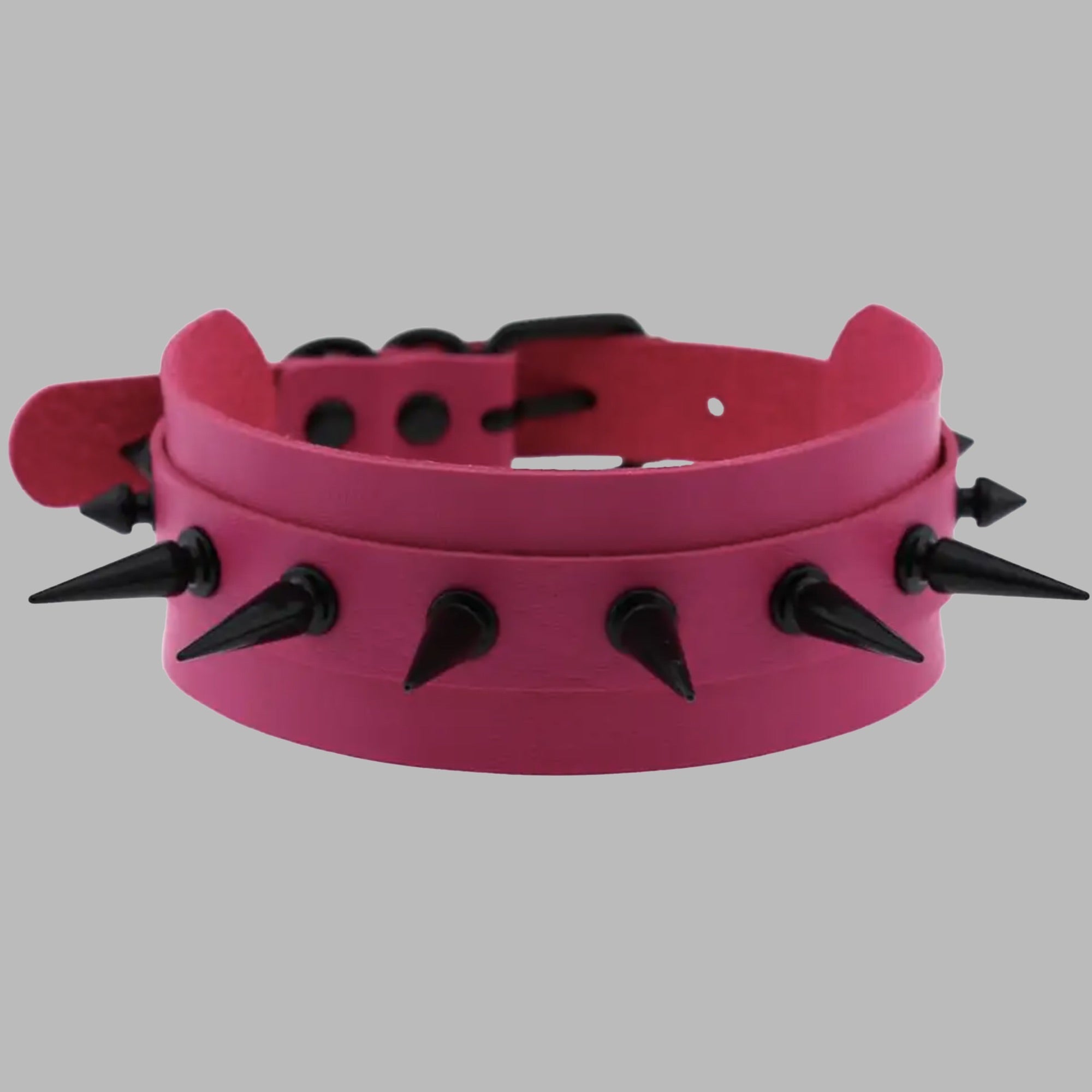 2 Inch Spike Wide Collar - Hot Pink & Black