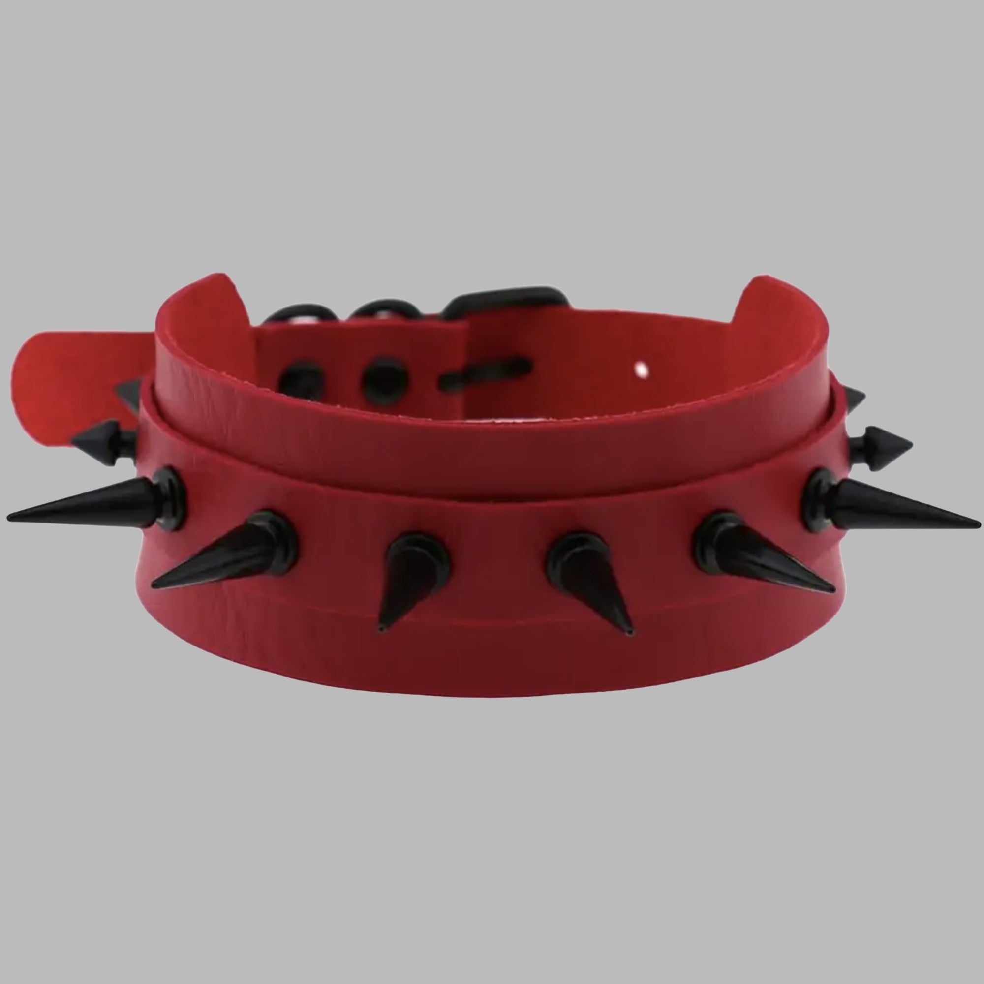 Gothic 2 Inch Spike Wide Collar - Red & Black