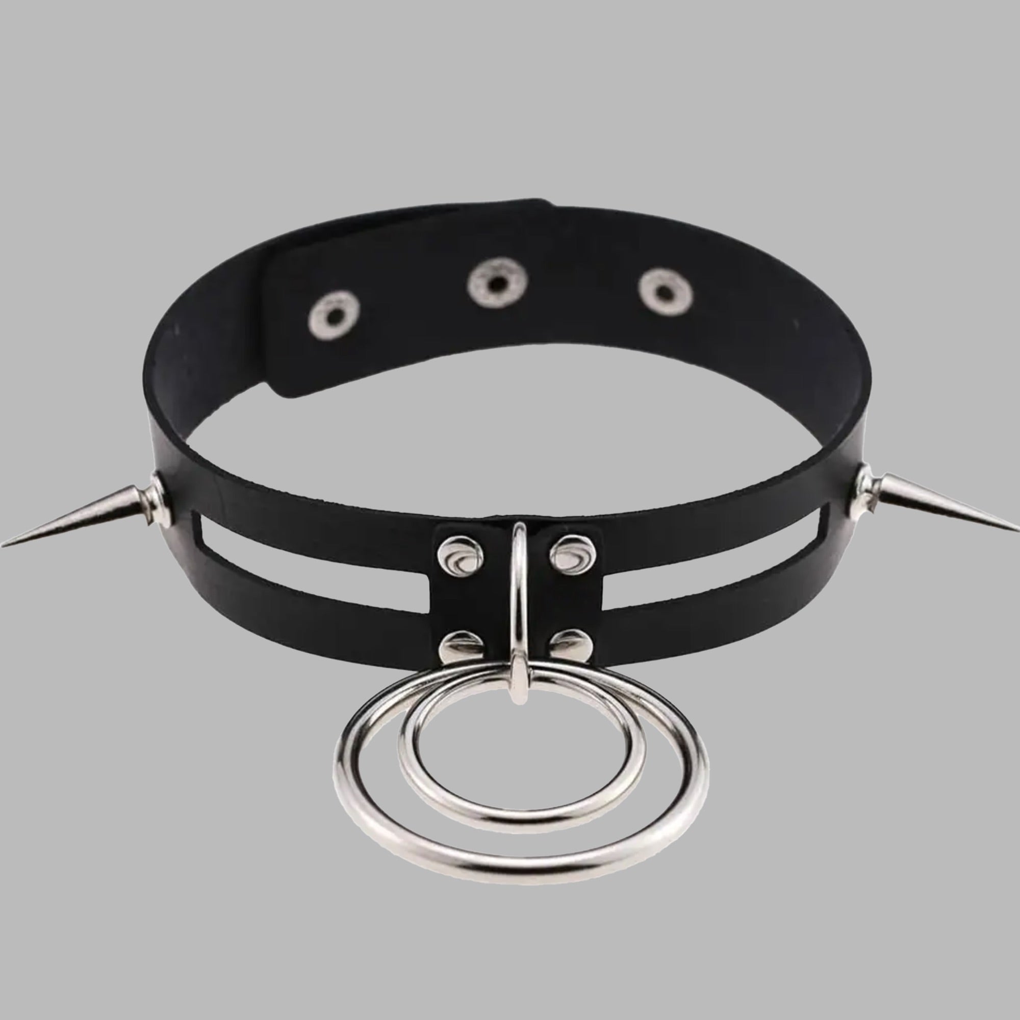 Halsband mit Spikes und doppeltem O-Ring - Schwarz
