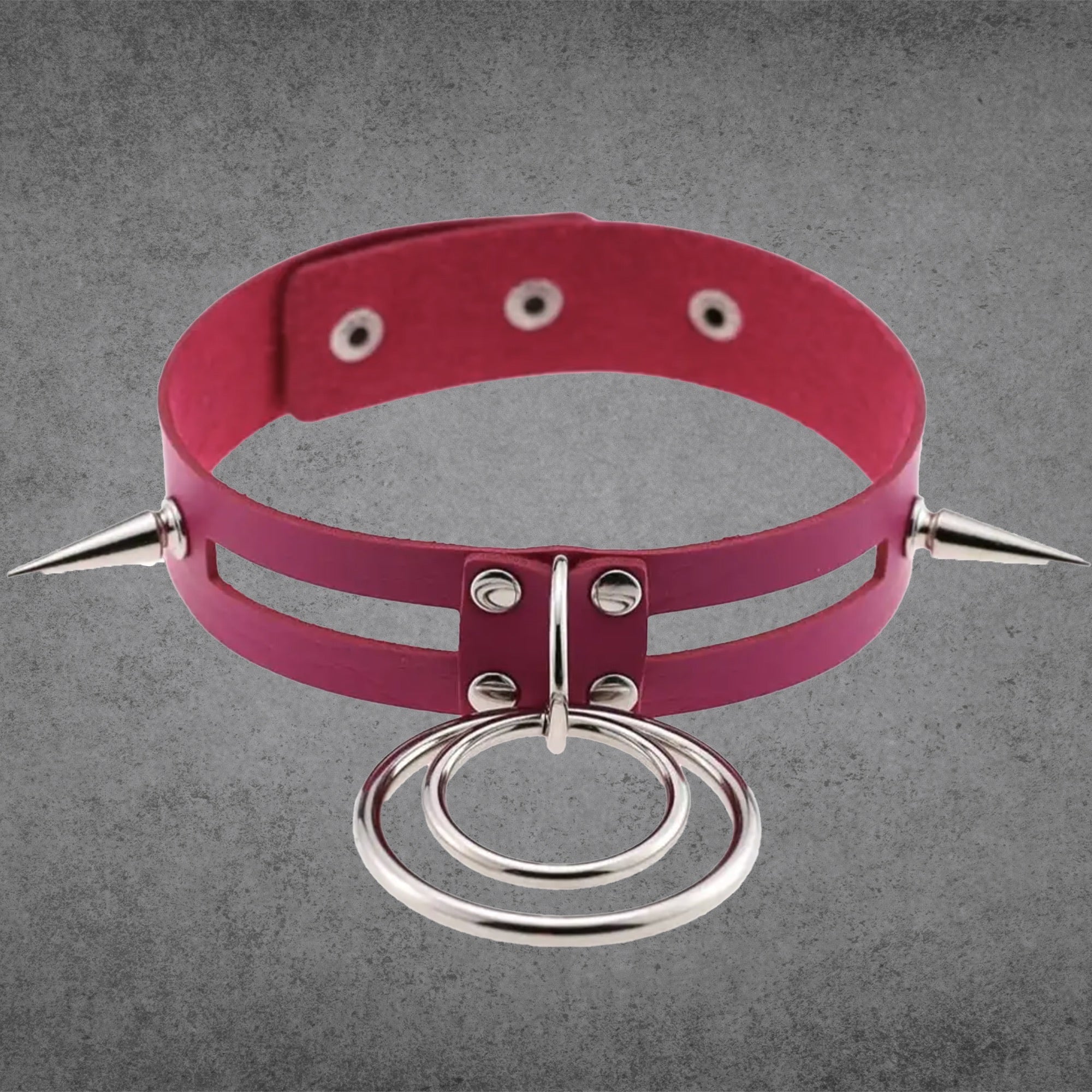 Double O Ring Spike Collar - Hot Pink