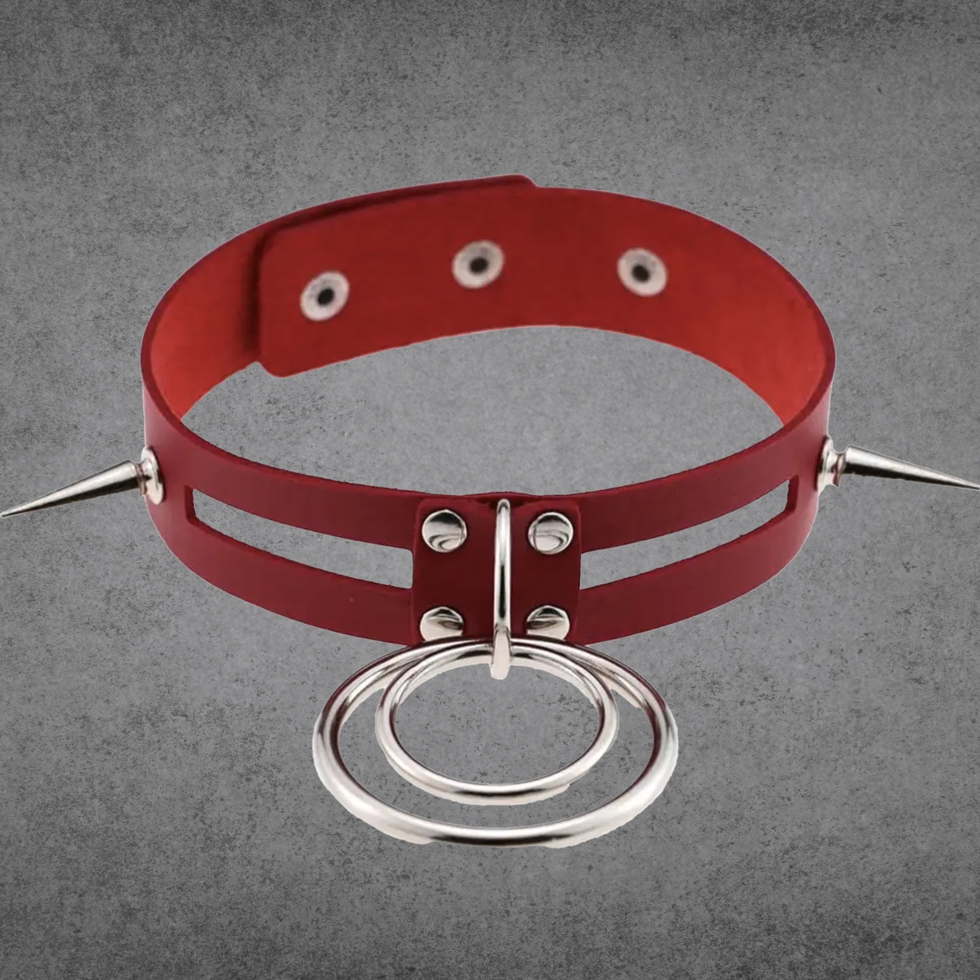 Double O Ring Spike Collar - Red
