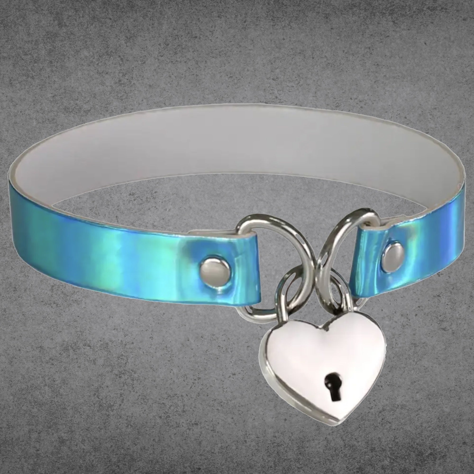 Heart Padlock Lazer Collar - Blue Chrome