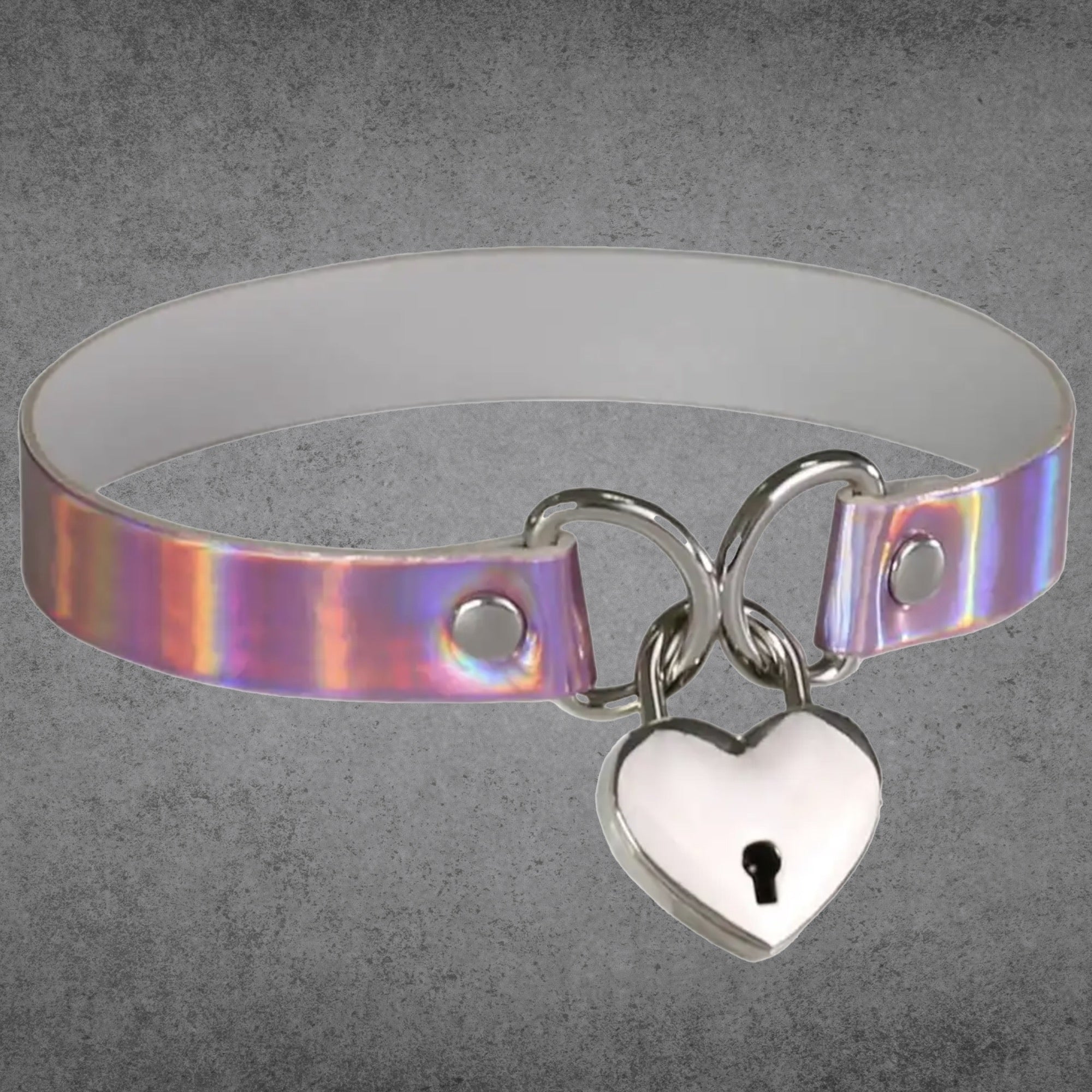 Heart Padlock Lazer Collar - Pink Chrome